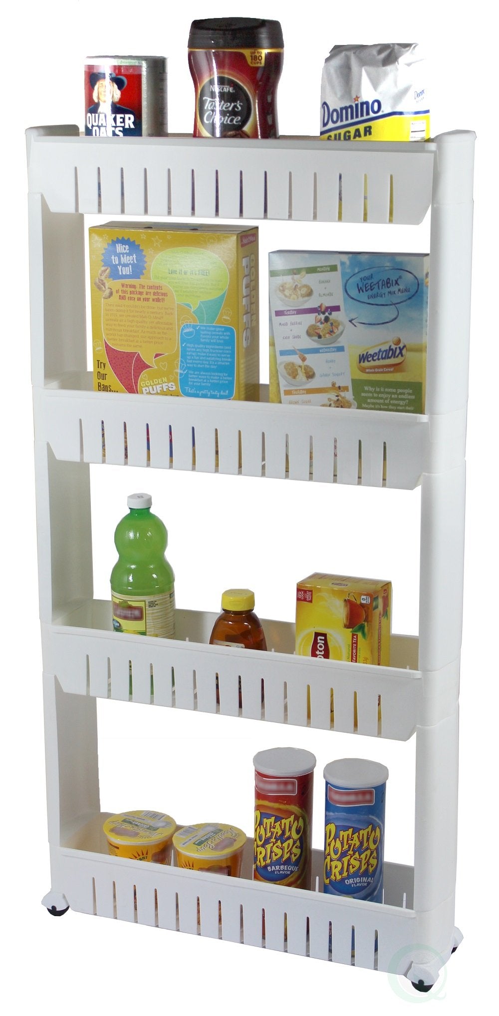 Basicwise Qi003220 Slim Storage Cabinet Organizer 4 Shelf Rolling Pull Out Cart Rack Tower With Wheels, White