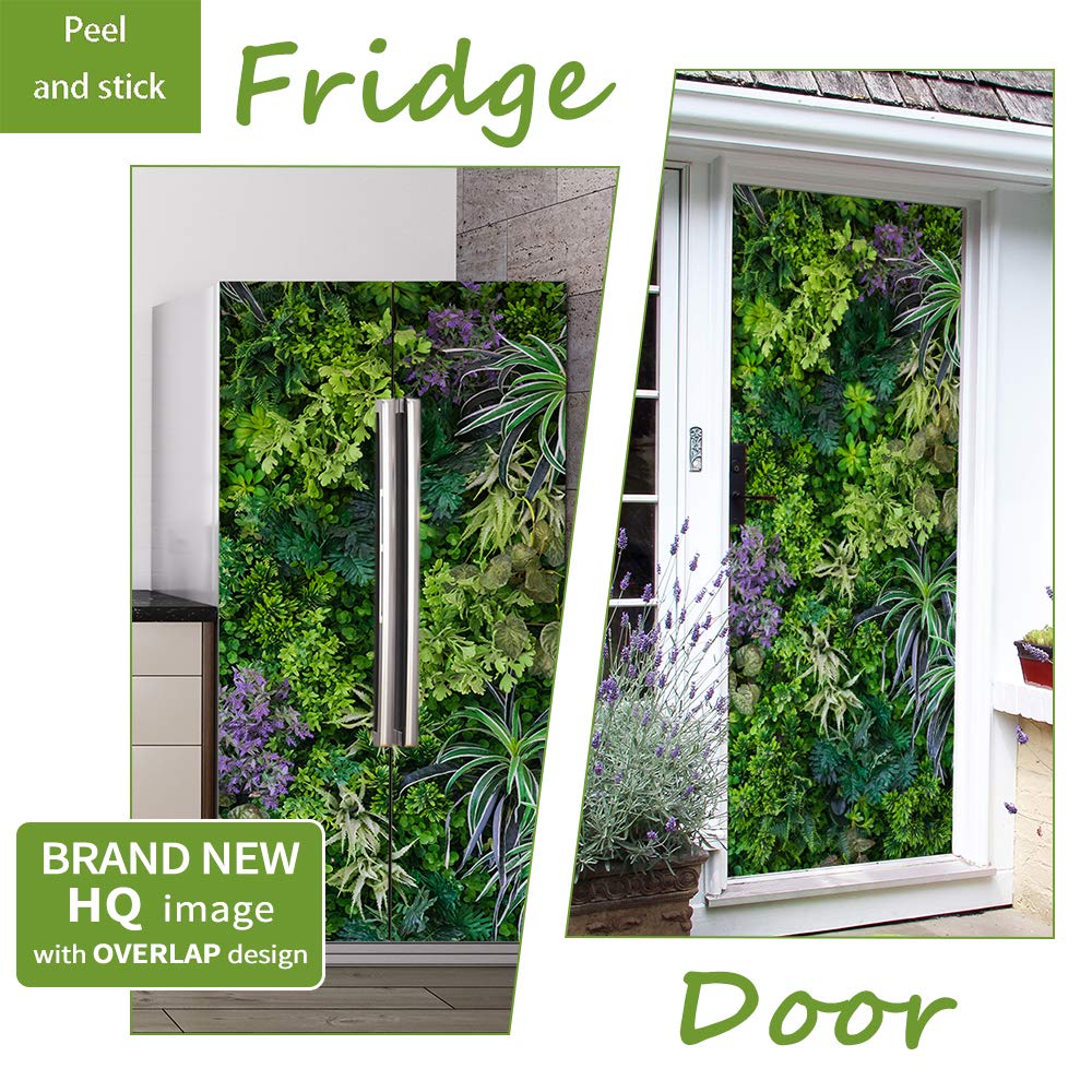 Nature Art Self Stick Vinyl Door Mural Sticker, Peel And Stick Removable Refrigerator Wrap Decal, Green Leaves, 32.3X78.7, 2 Pcs