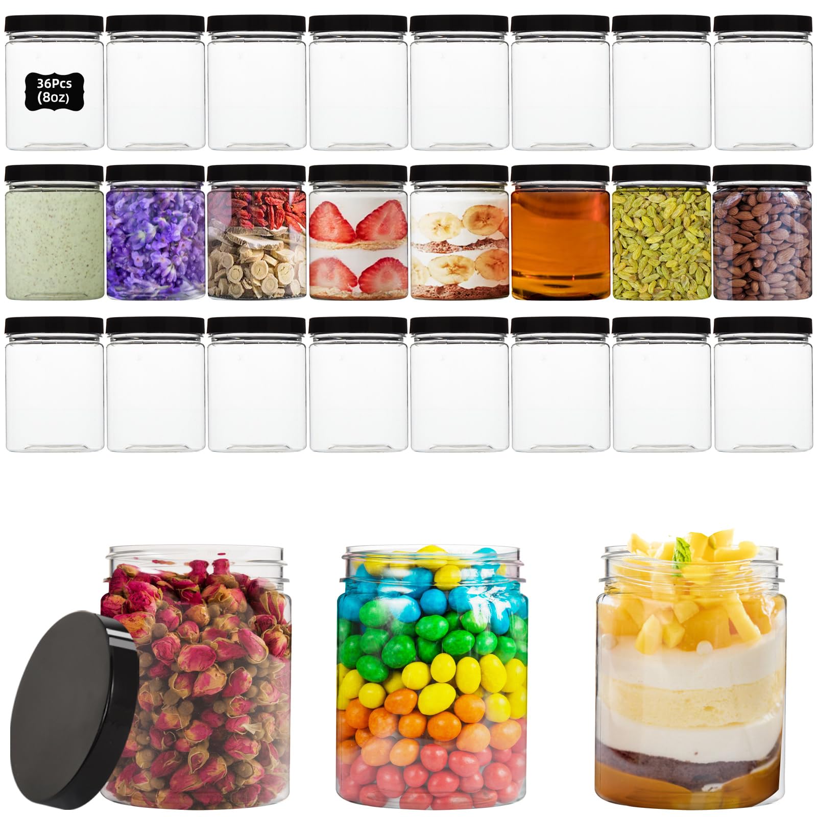 8 Oz Plastic Containers With Lids, Muxincamp 36 Pack 8 Oz Plastic Jars With Screw On Lids Empty Round Slime Jar Cosmetics Contai