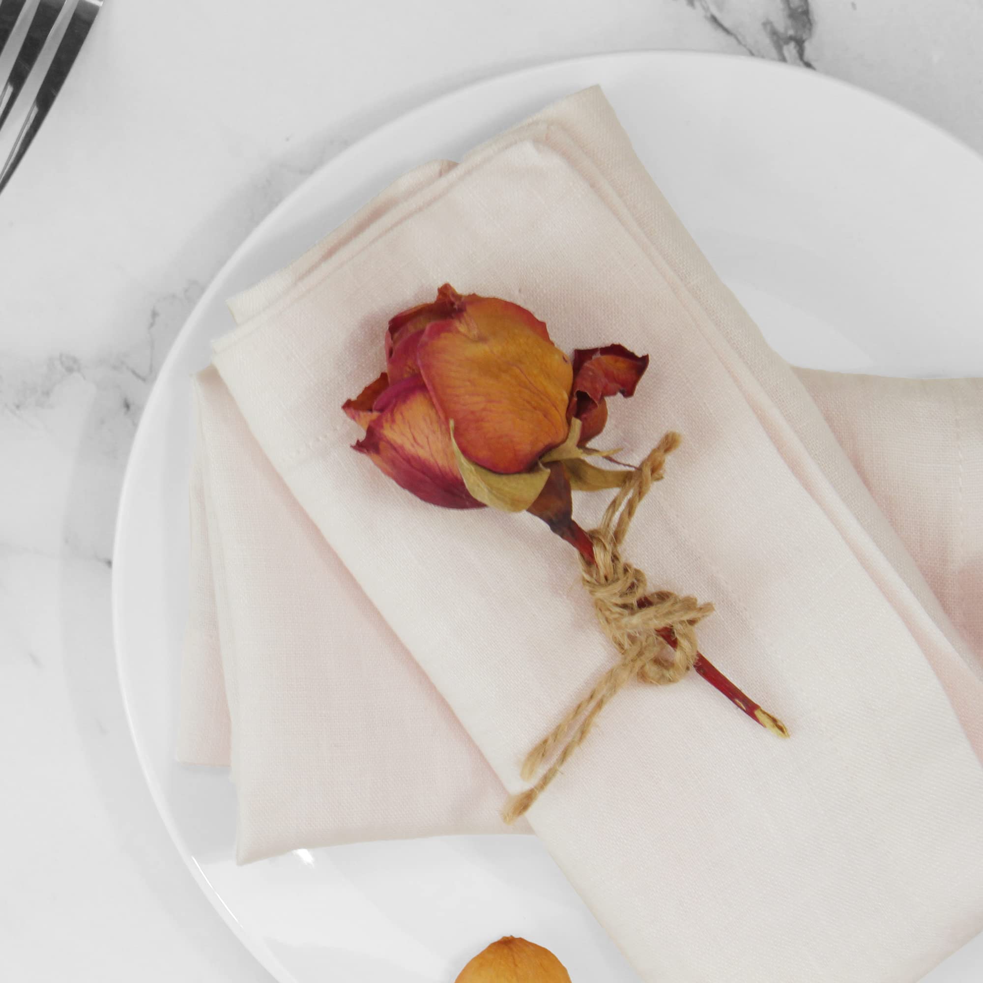 L Linen World 100% Linen Dinner Napkins 20x20Inch Set of 4 Valentines Napkins Soft and Durable Natural French Flax Cloth Napkins(Blush Pink)