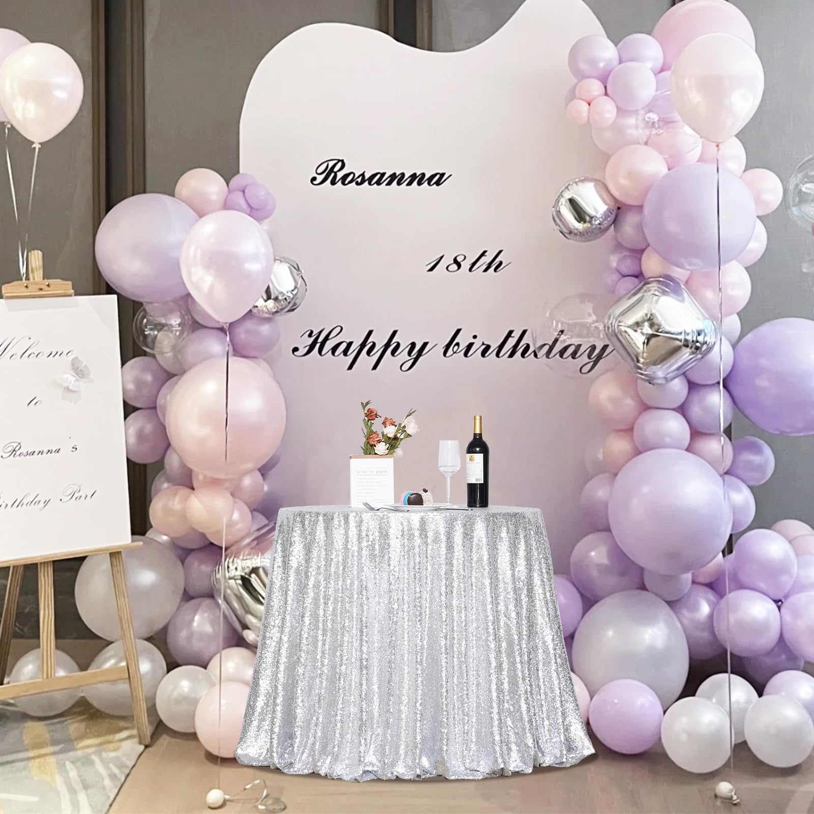 Partydelight Sequin Tablecloth, Christmas Tree Skirt, Round, 50'', Silver