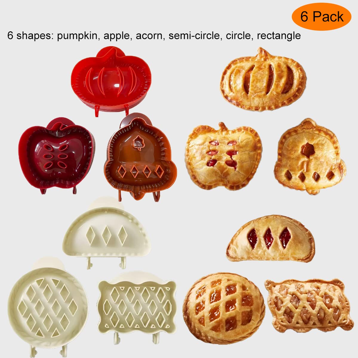 6 Pack Hand Pie Molds For Baking - Dough Presser Mini Pocket Pie Molds - Fall Thanksgiving Hand Pie Press Mold Maker - Halloween