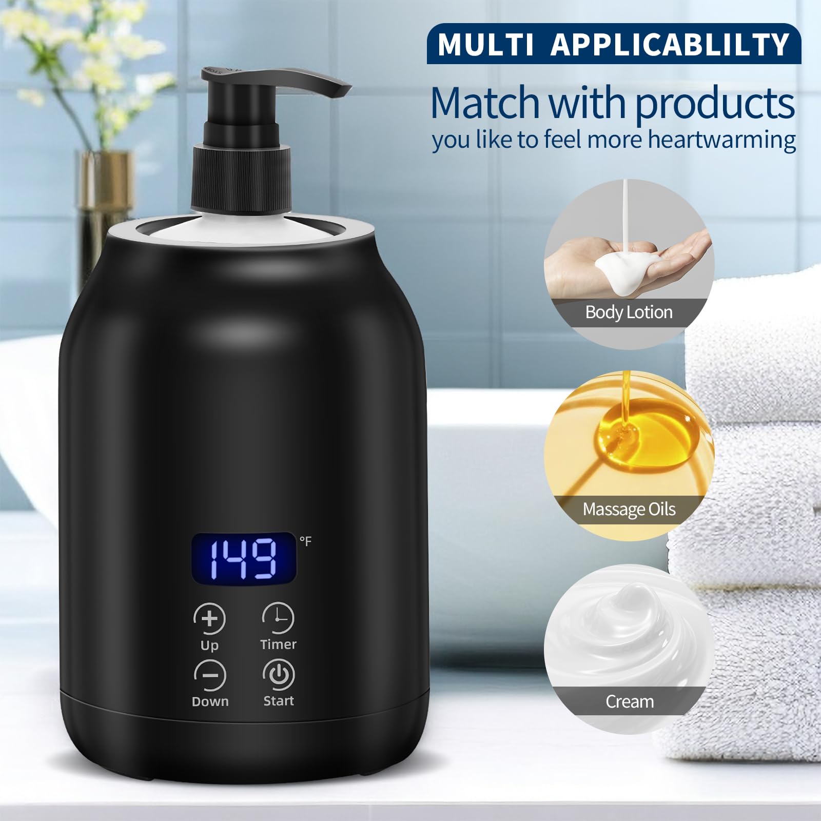 Yofuly Massage Oil Warmer - Electric Heater with 2 Bottles, Portable Lotion Dispenser, Black, Model 308860-CA23, ABS Material