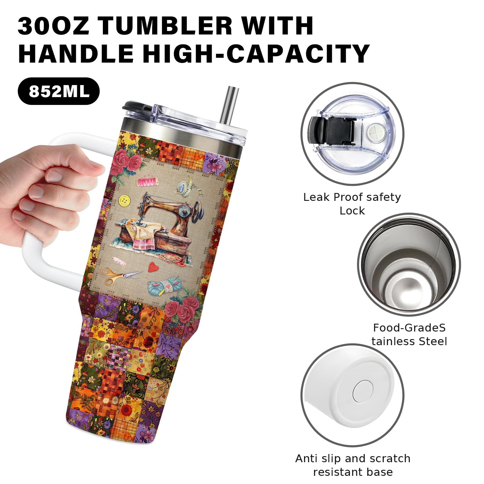 CGMIBAS Funny Sewing Tumbler 30oz - I Dont Hoard Fabric I Just Shop Faster Than I Quilt Gift for Quilters, Sewing Lovers - Insu