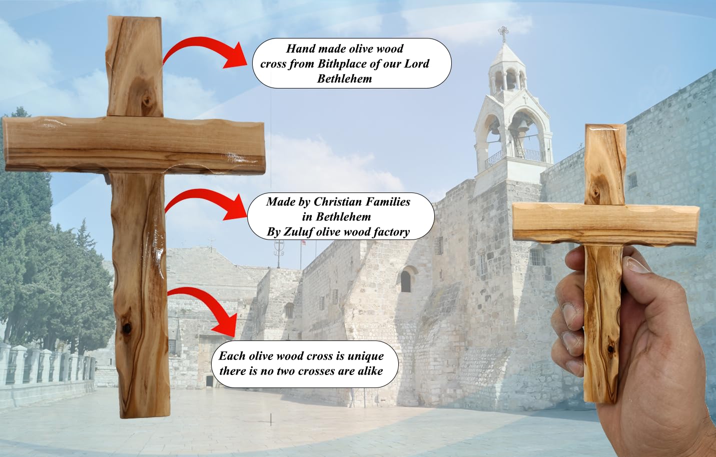 Zuluf 6.2 Olive Wood Plain Wall Cross | Christian Handmade Wooden Cross for Wall from Jerusalem Holy Land | Wall Cross for Home