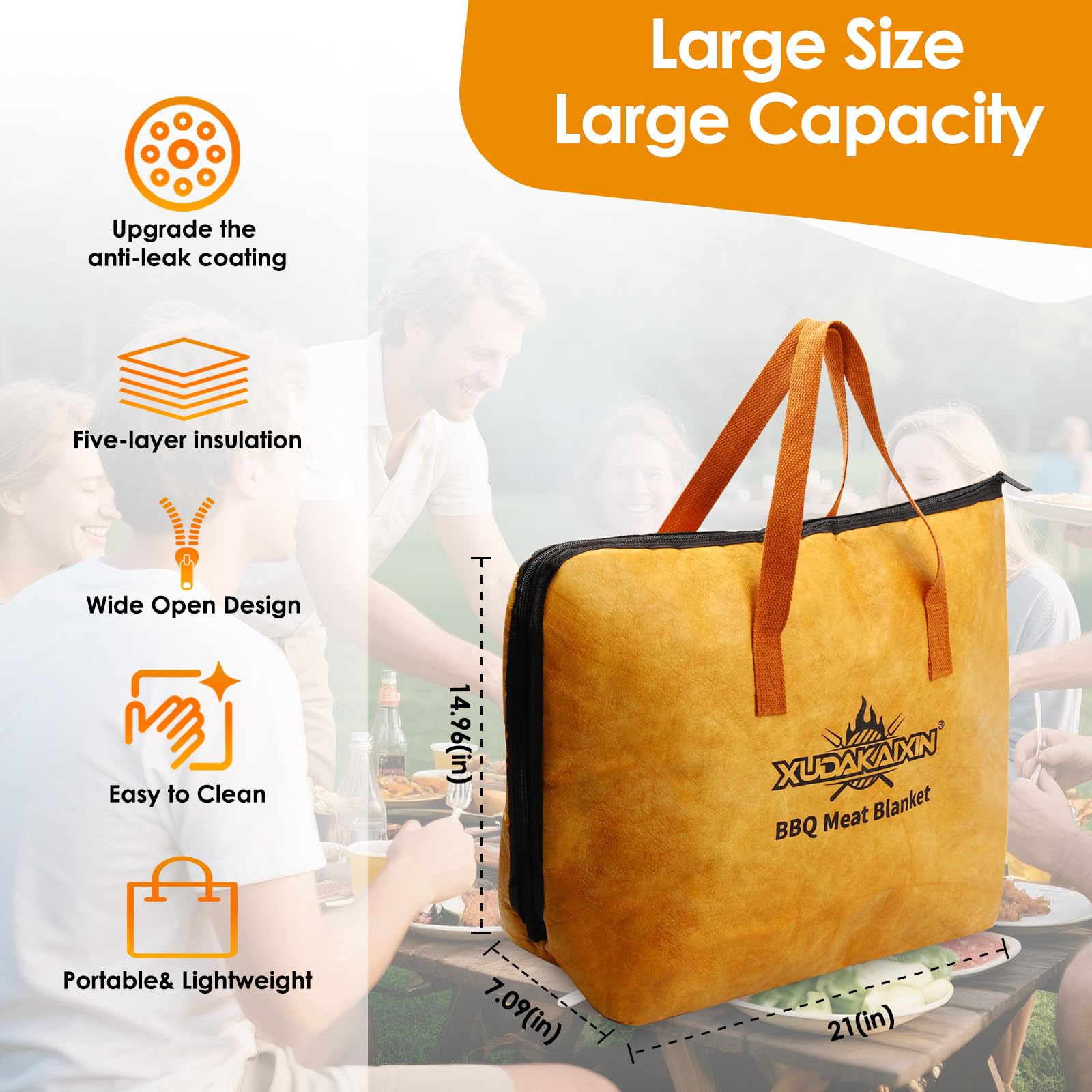XUDAKAIXIN 21 BBQ Blanket for Resting Meat,[Upgraded Leak-Proof] Insulated Meat Resting Bag,with Wide Mouth Design for Large Bri