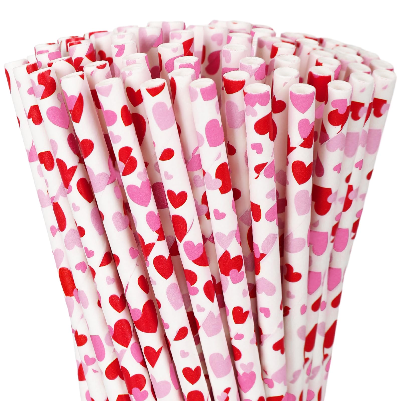 Jarthenaamcs 200Pcs Valentine'S Day Paper Straws Red Pink Love Heart Disposable Drinking Straws For Wedding Birthday Biral Showe