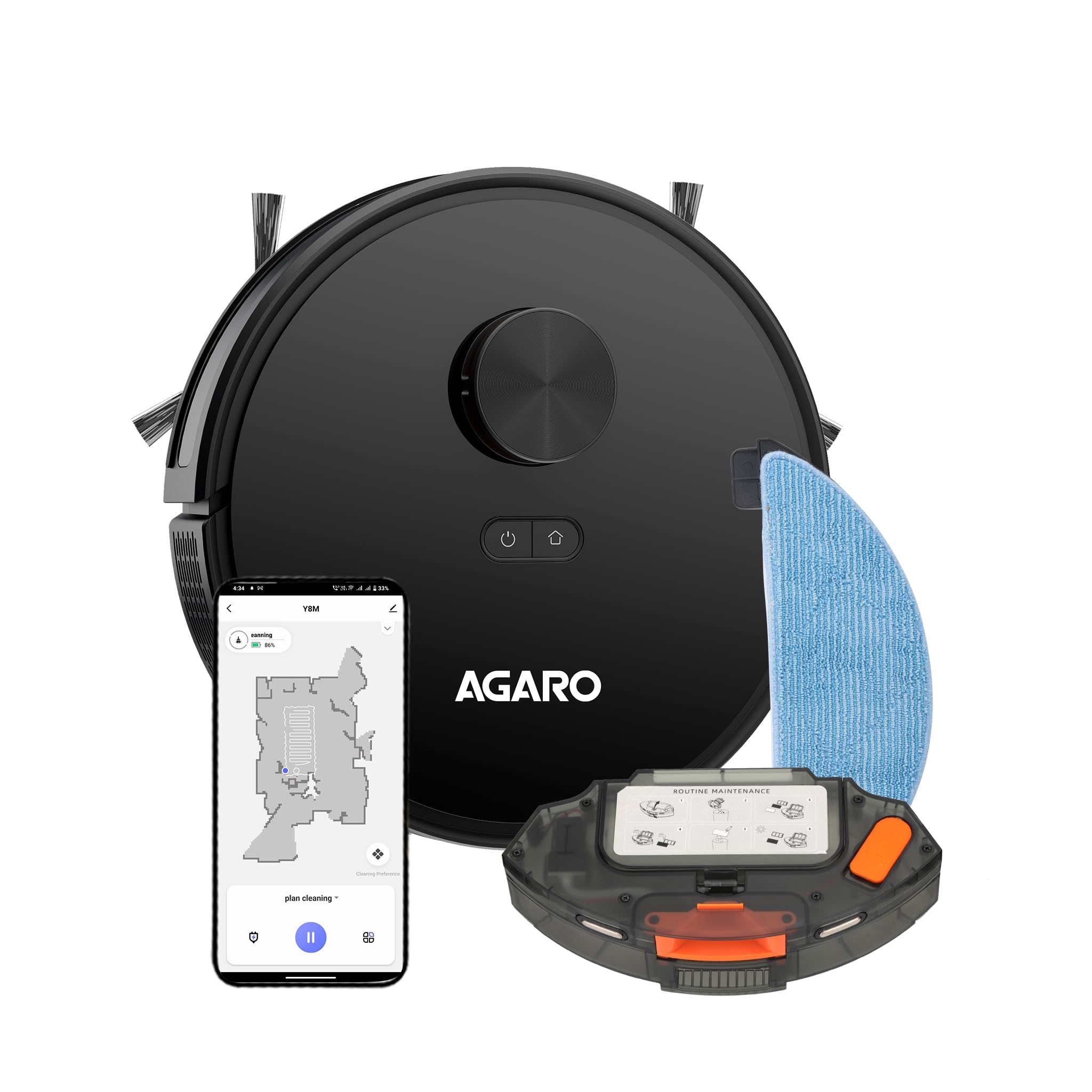 Agaro Imperial Robot Vacuum Cleaner, Dual Brush, Dry Vacuum & Wet Mop, Automatic Cleaning, Up To 10000Pa Strong Suction, App Con