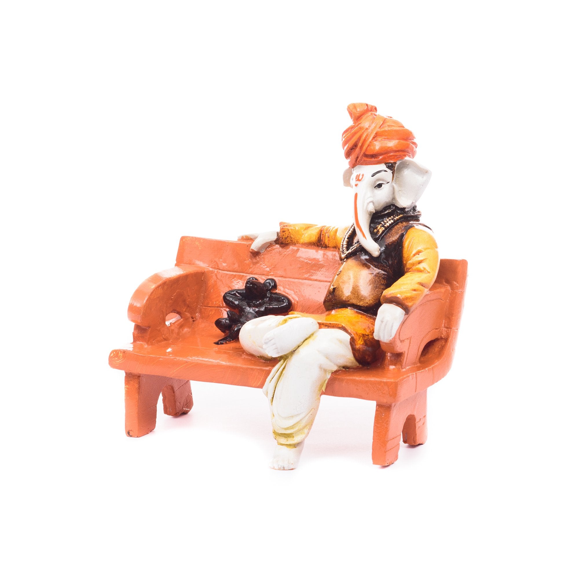 Ecraftindia Polyresin Lord Sitting Ganesha Statue (15.01 Cm X 13 Cm X 18 Cm, Orange And Cream)