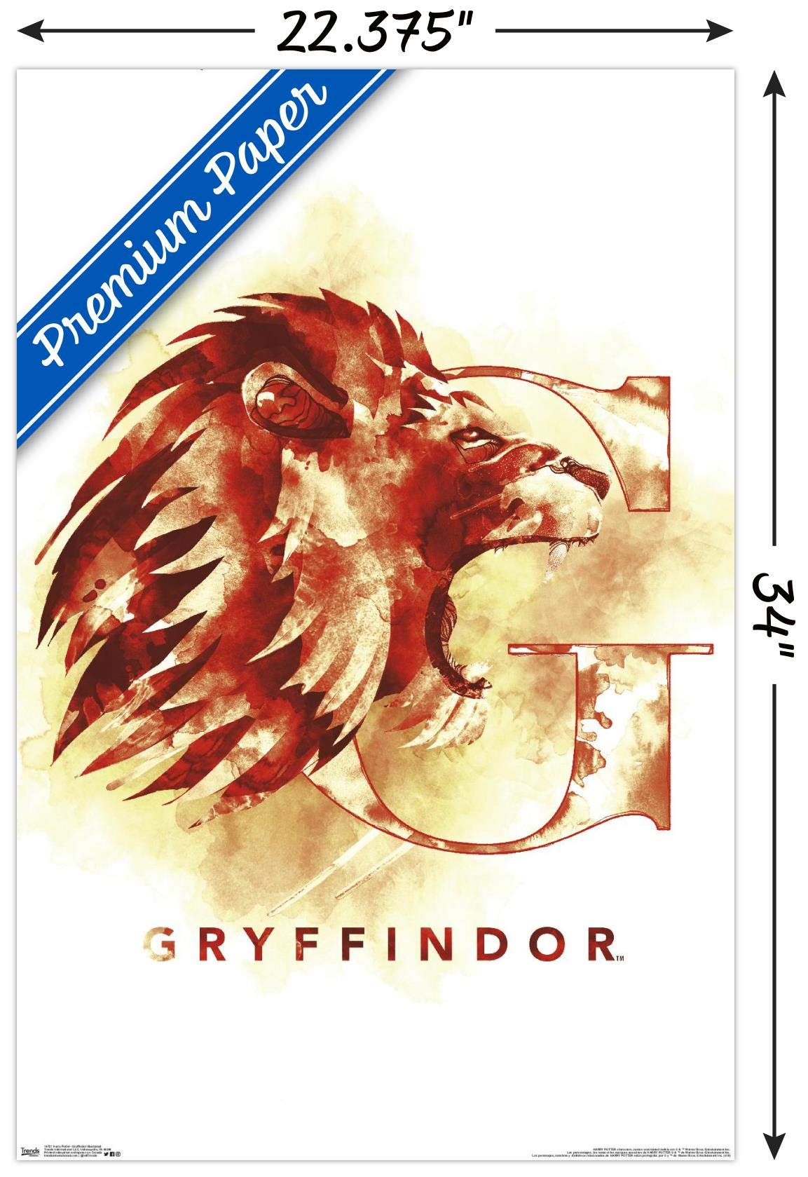 Trends International Wizarding World: Harry Potter-Gryffindor Illustrated House Logo Wall Poster, 22.375'' X 34'', Premium Unfra