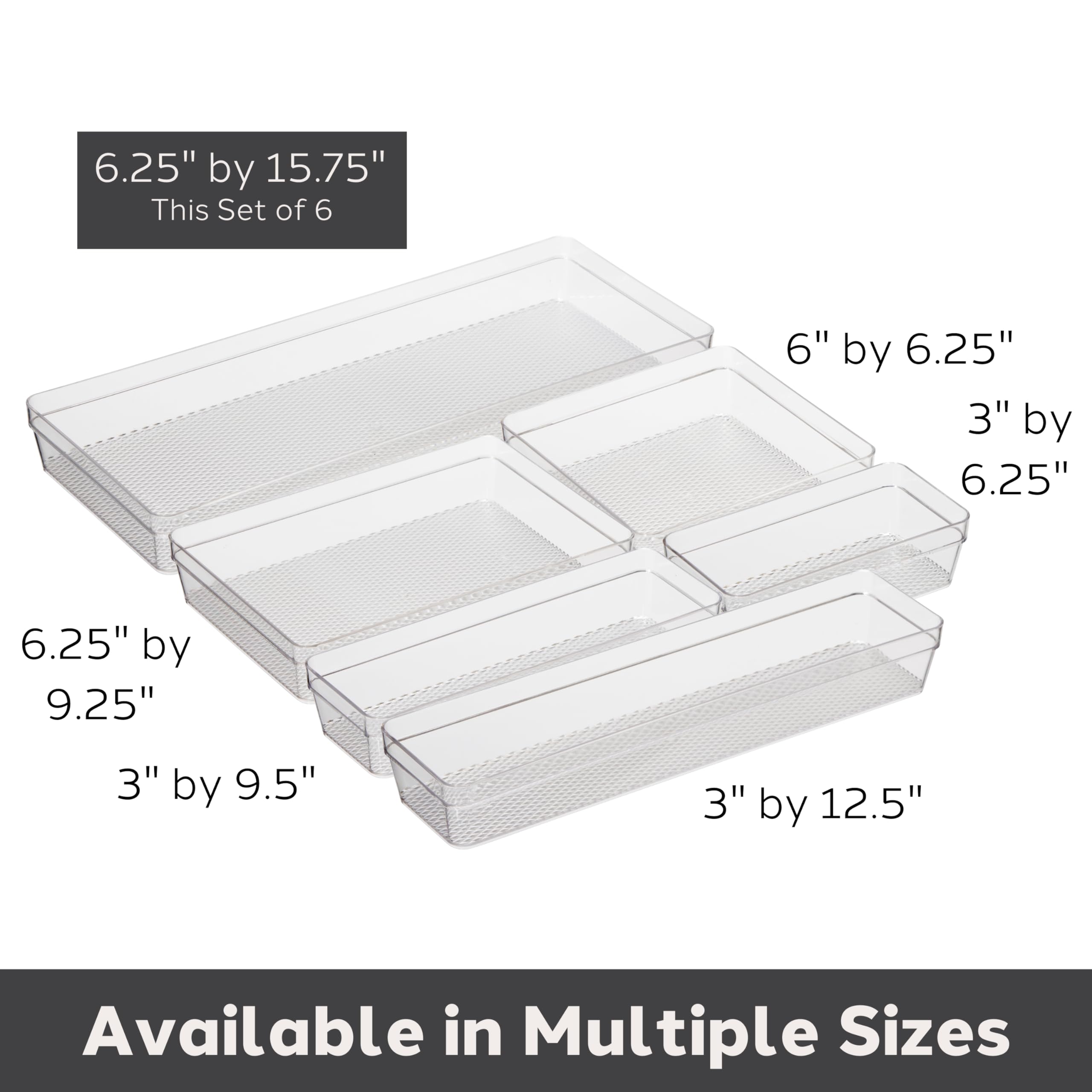 Oggi Clear Drawer Organizer - 6.25'' X 15.75'' (Set Of 6) - Ideal For Organizing Kitchen Drawers, Office, Desk, Silverware, Kitc