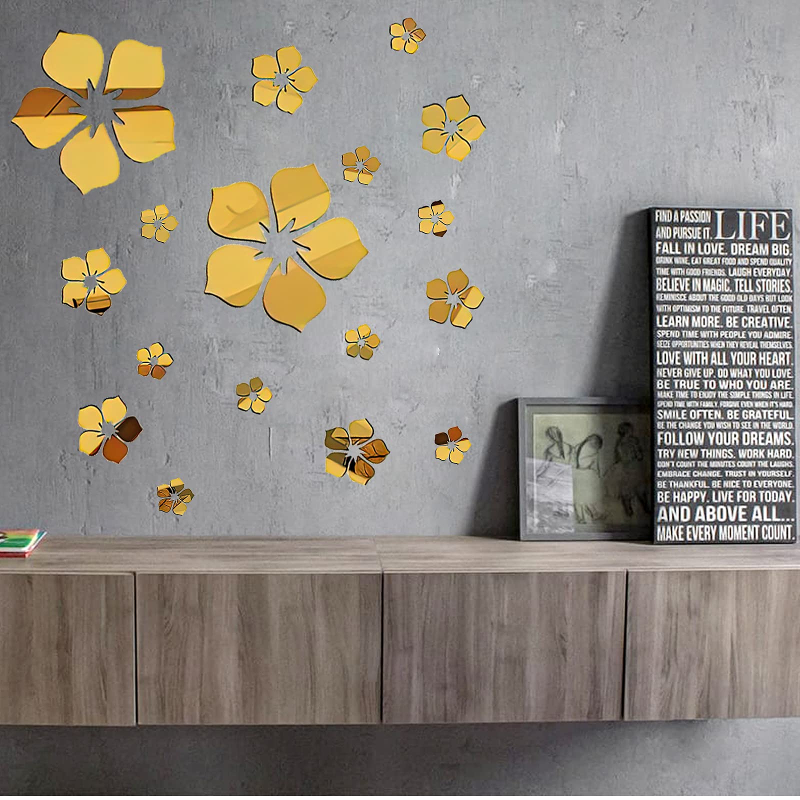 Philbinden Acrylic Mirror Floral Wall Stickers Self Adhesive Mirror Wall Decor Removable Mirror Decor 3D Flower Diy Wall Sticker
