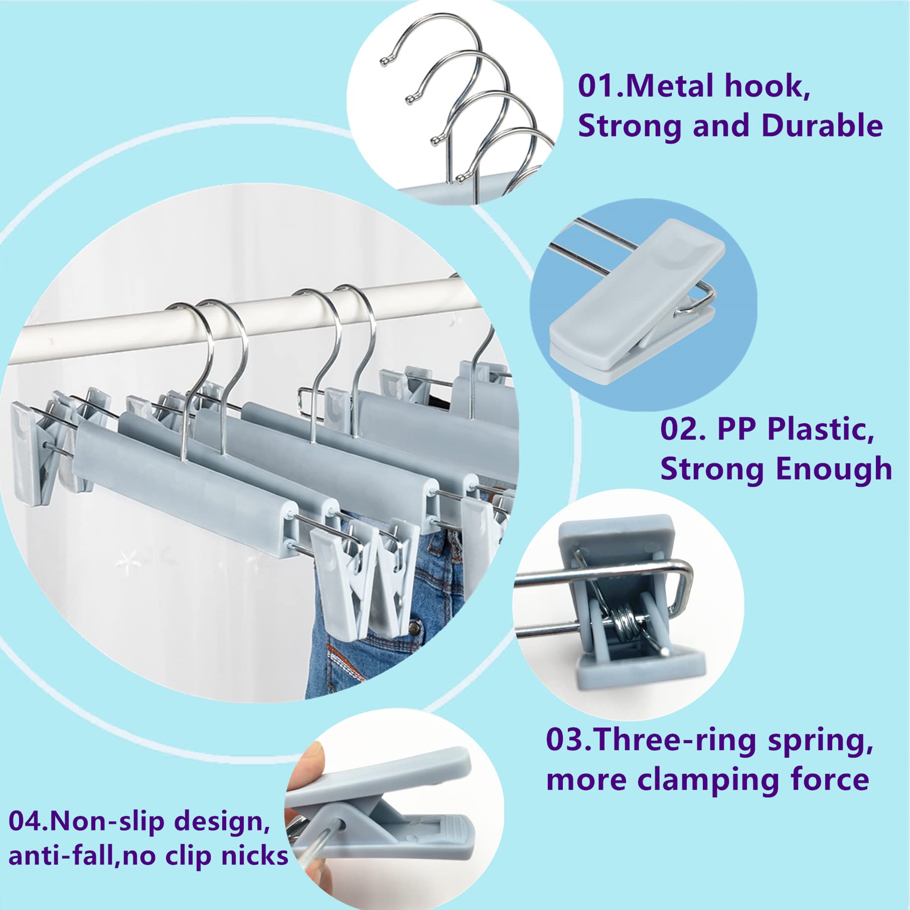 Lamitocs Skirt Hangers,Pants Hangers With Clips,360  Swivel Hooks Space Saving Hangers For Pants, Skirts, Clothes, Jeans (20Pack