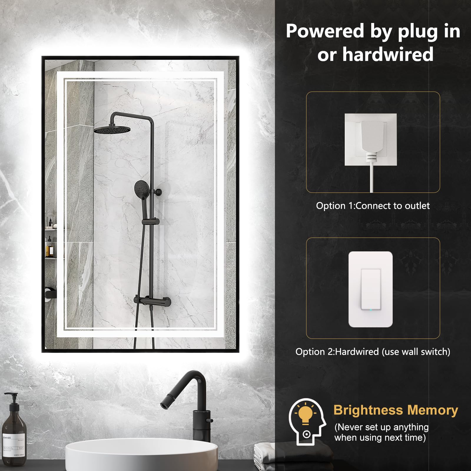 Oumusu Led Mirror For Bathroom 20''X28'',Black Led Bathroom Mirror With Front And Backlit,Dual Led Strips,Anti-Fog Bathroom Mirr