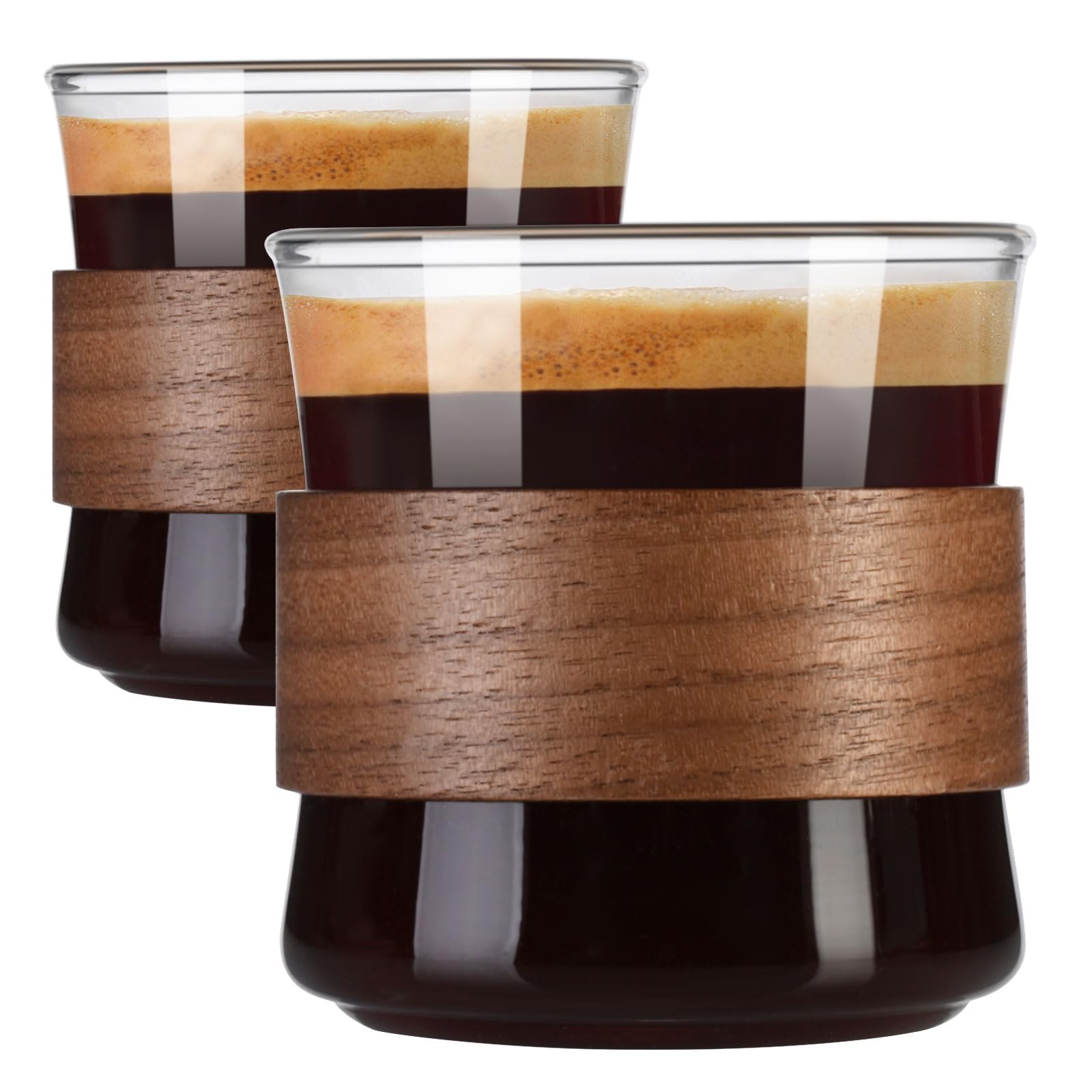 PARACITY Espresso Cups Set of 2 with Wooden Ring, 8 OZ High Borosilicate Espresso Shot Glass, Clear Small Expresso Shots Cup, Es