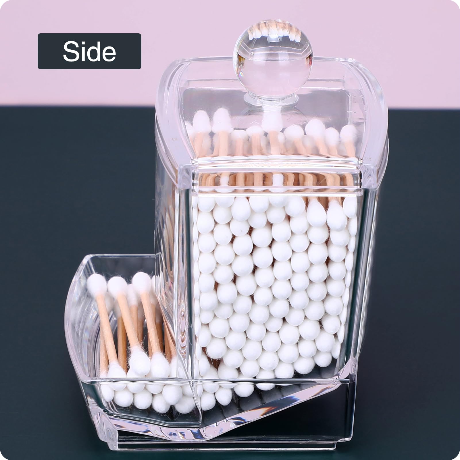 MOSIKER Qtip Holder Dispenser for Bathroom Small Acrylic Clear Cotton Swab Ball Toothpick Dustproof Organizer with Lid