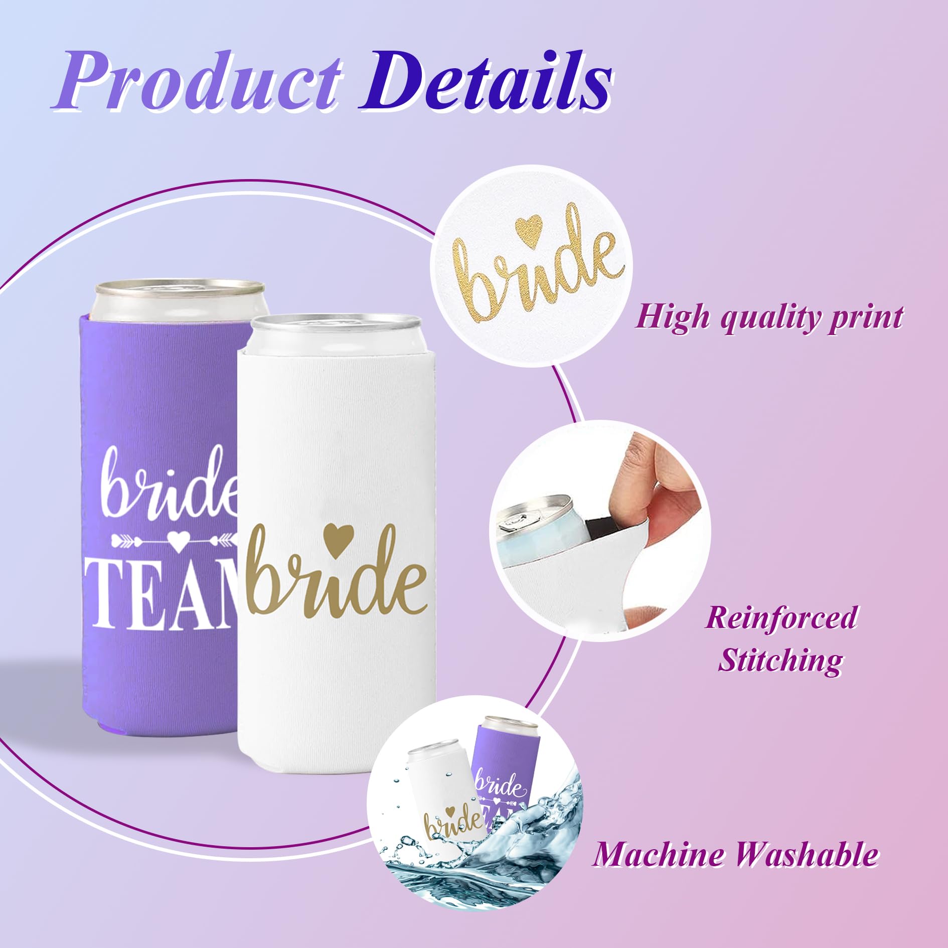 Groombridegifts 10 Packs Bachelorette Party Favors Slim Can Cooler Bridesmaid Gifts Bride Team Coozies.
