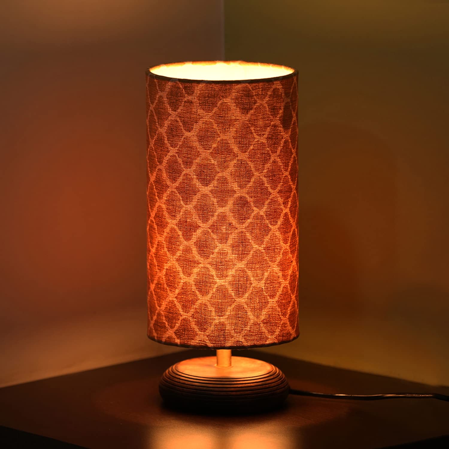 Exclusivelane Moroccan Wooden Bedside Table Lamp For Living Room & Bedroom (13 Inch, Turquoise, Without Bulb)|Bedside Lamp Tab