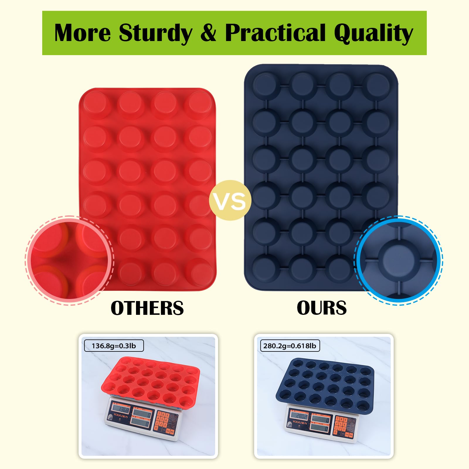 Vnray 2 Pack Mini Silicone Muffin Baking Pan & Cupcake Tray 24 Cups - Nonstick Cake Molds/Tin, Silicon Bakeware, Bpa Free, Dishw