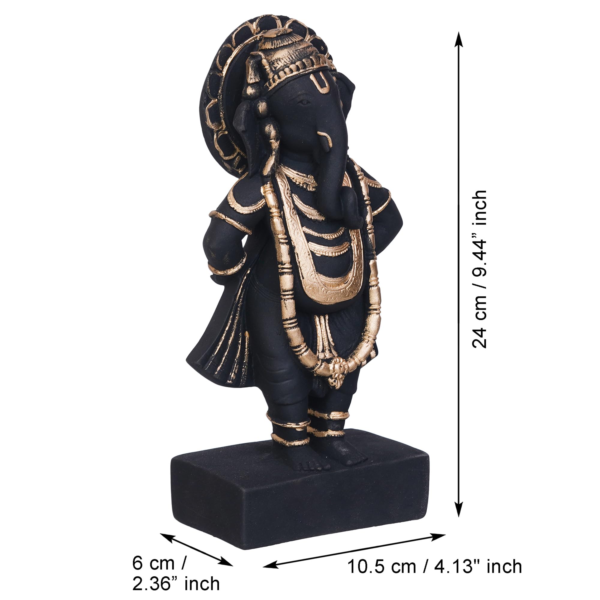 Ecraftindia Black & Golden Polyresin Handcrafted Standing Lord Ganesha Statue