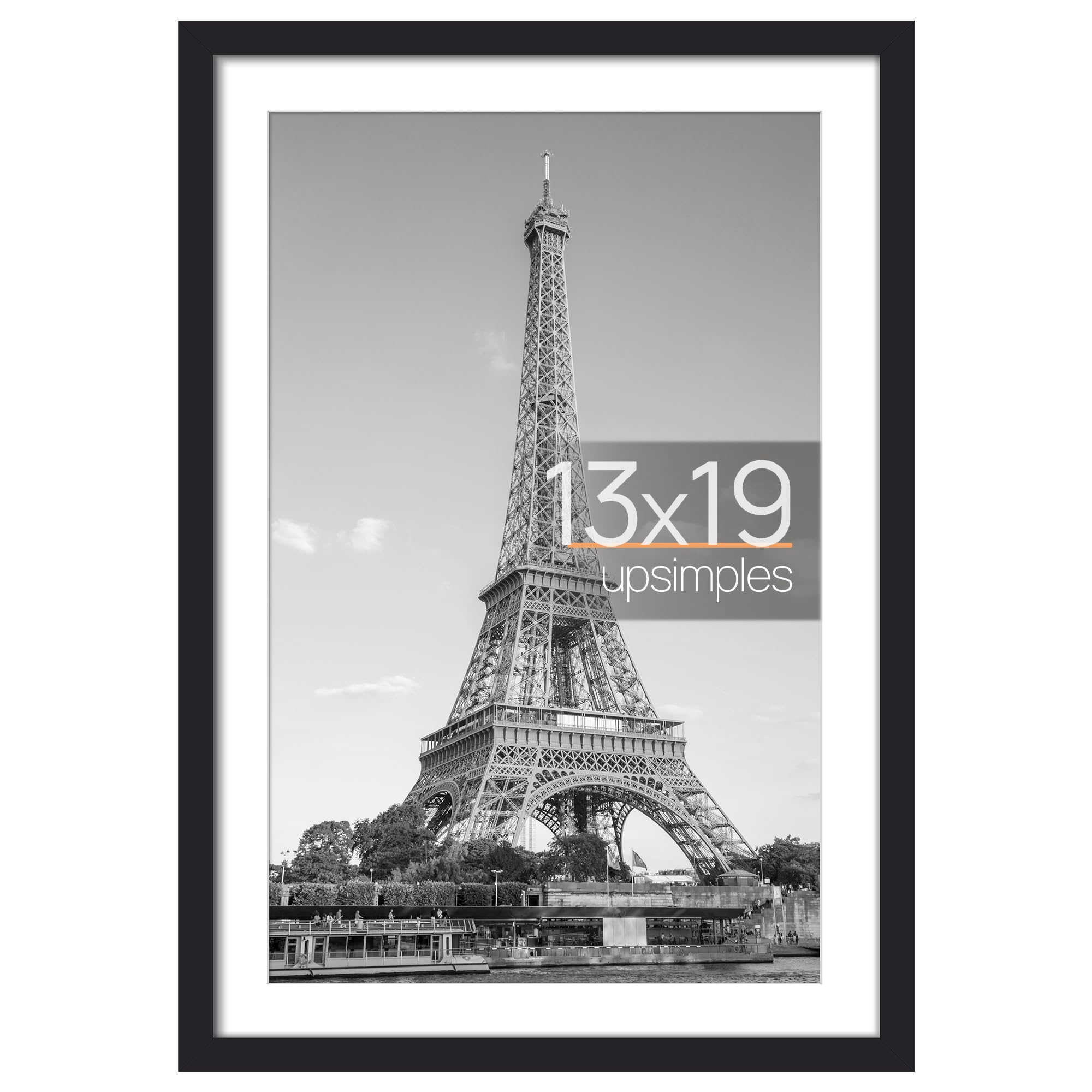 upsimples 13x19 Picture Frame, Display Pictures 11x17 with Mat or 13x19 Without Mat, Wall Hanging Photo Frame, Black, 1 Pack