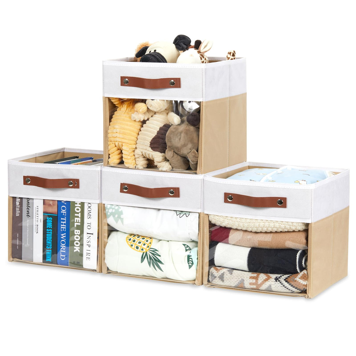 Hnzige 11 Inch Cube Storage Bin With Clear Window,Foldable Cloth Bins For Shelves, Fabric Storage Cube For Organizing Shelve Clo