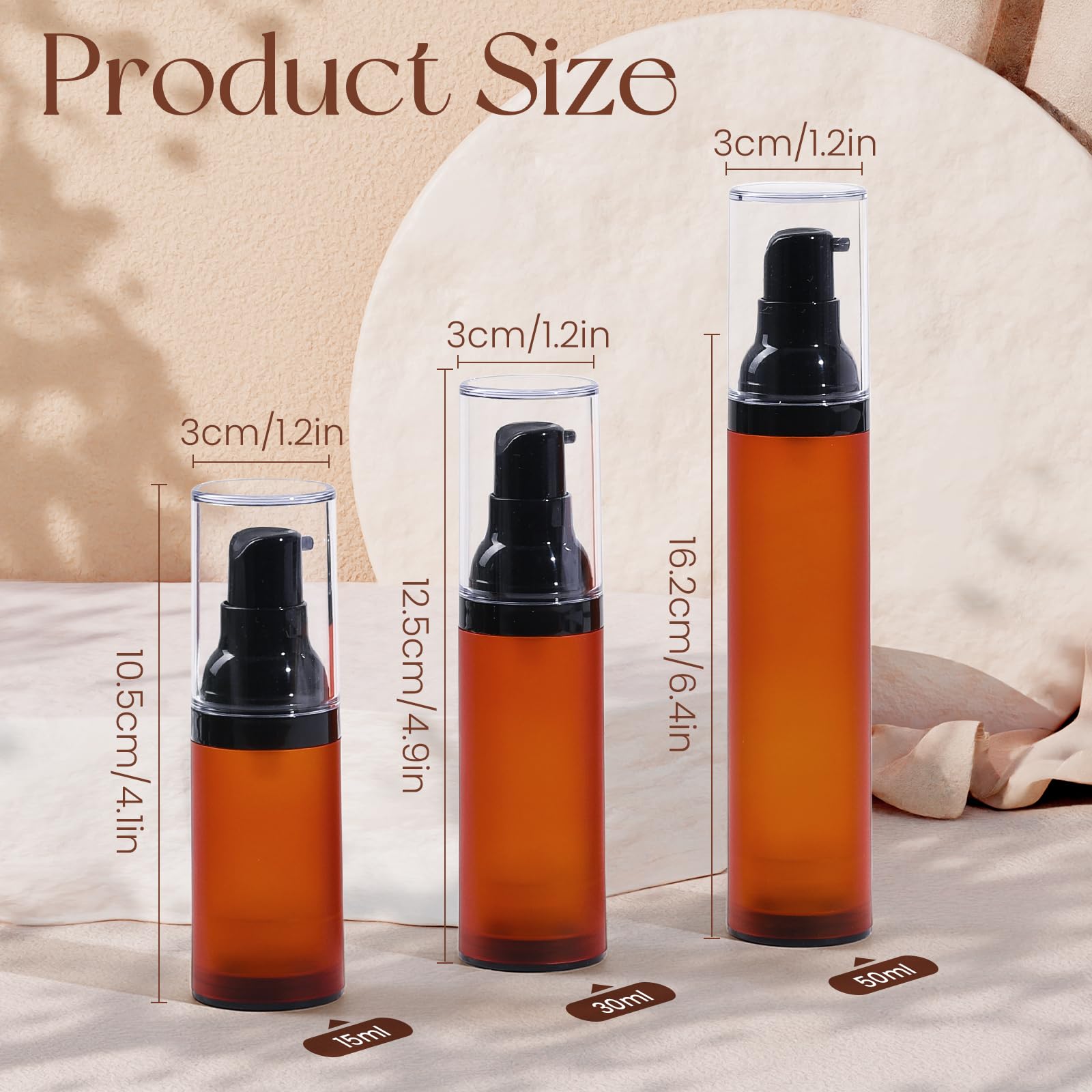 Ronrons Airless Pump Bottles, 0.5 Oz Travel Size Dispenser Brown Refillable Pump Bottle Containers For Skincare Serum Lotion Fou