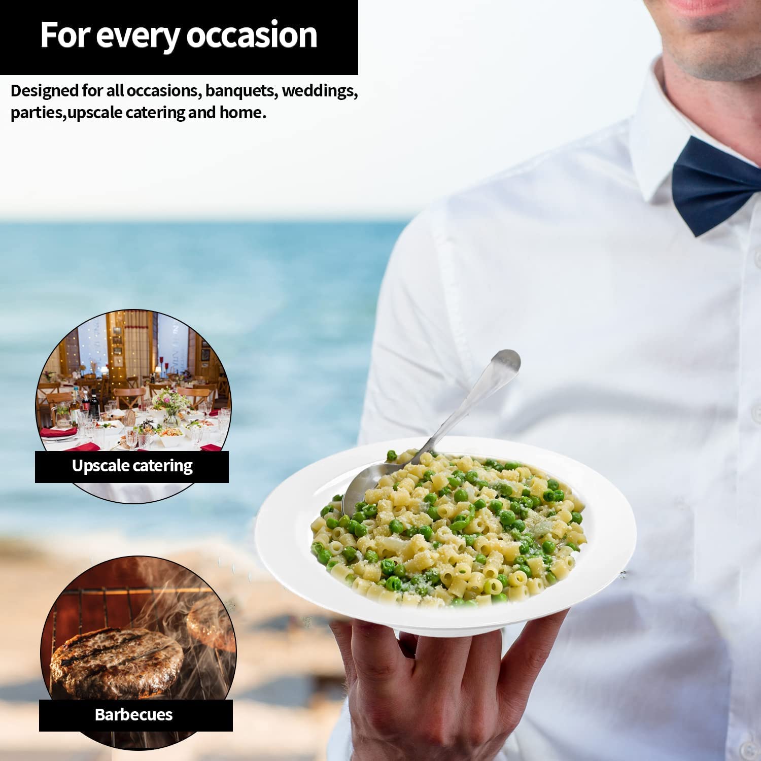 Premium Quality Heavyweight Plastic Bowls China Like. Wedding and Party Dinnerware Plastic Bowls 14 oz. White/Pearl-Value Pack 30 Count