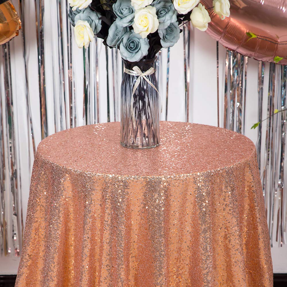 Jyflzq Rose Gold Sequin Tablecloth 70 Round Sparkly Drape Table Cloths Table Cover Overlay For Wedding Birthday Party Baby Brida