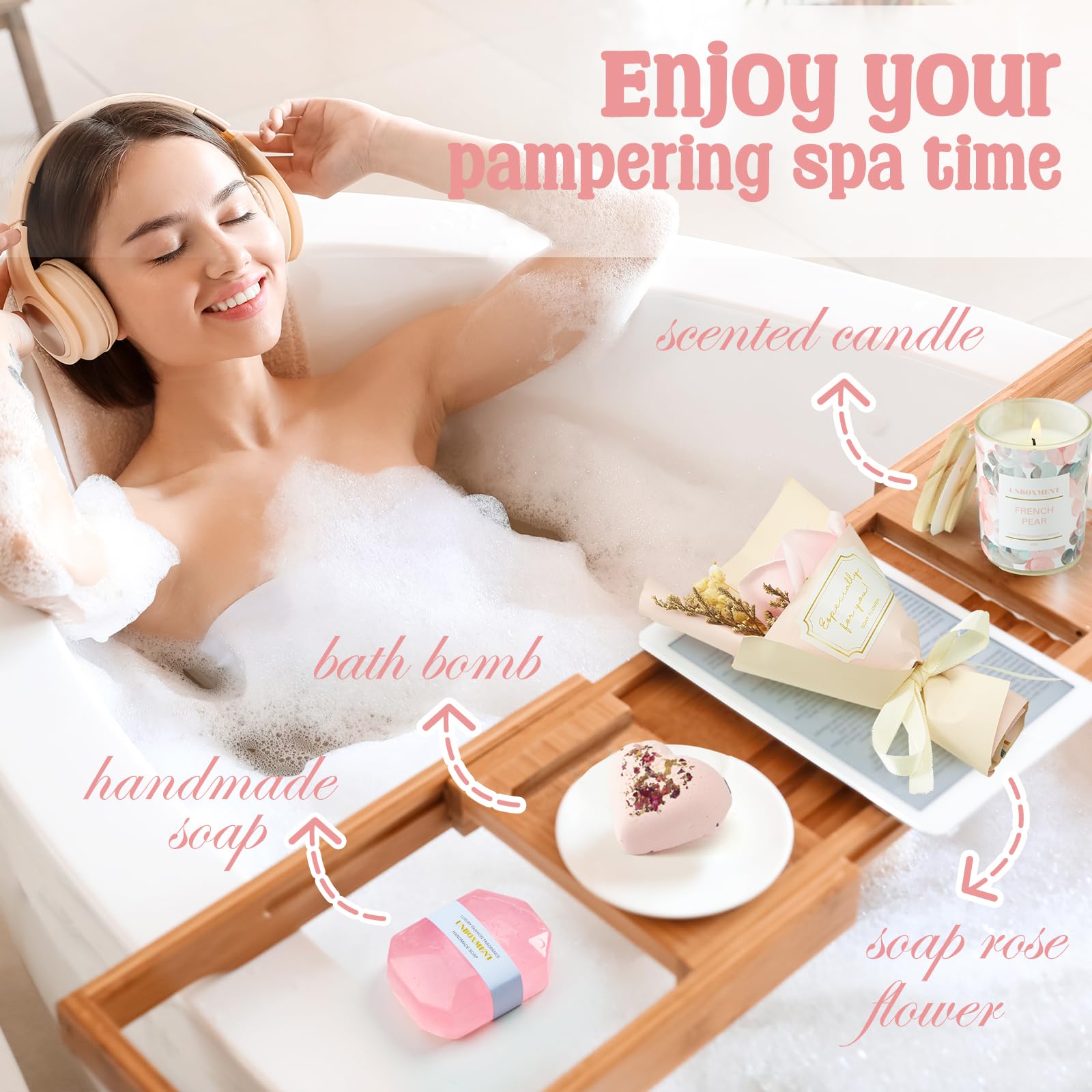 UNBOXMENT Self Care Gifts for Women, Unique Birthday Gifts for Mom, Relaxing Spa Gifts for Women, Thinking of You Pink Gift Bask