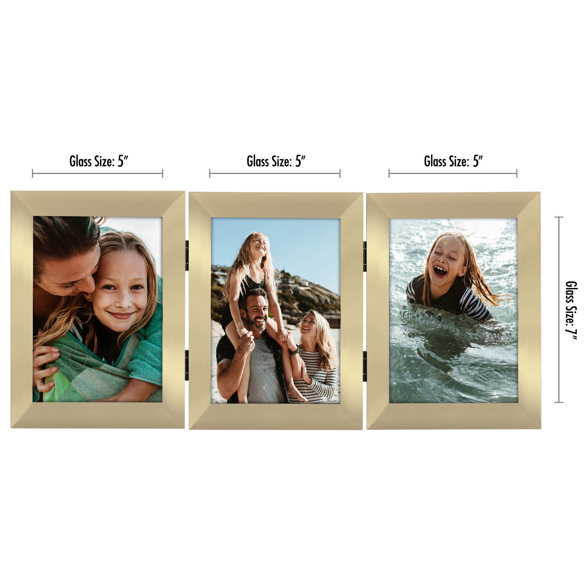 Americanflat Hinged 3 Picture Frame 5x7 with Shatter-Resistant Glass - Signature Collection - Foldable Picture Frame for Tableto