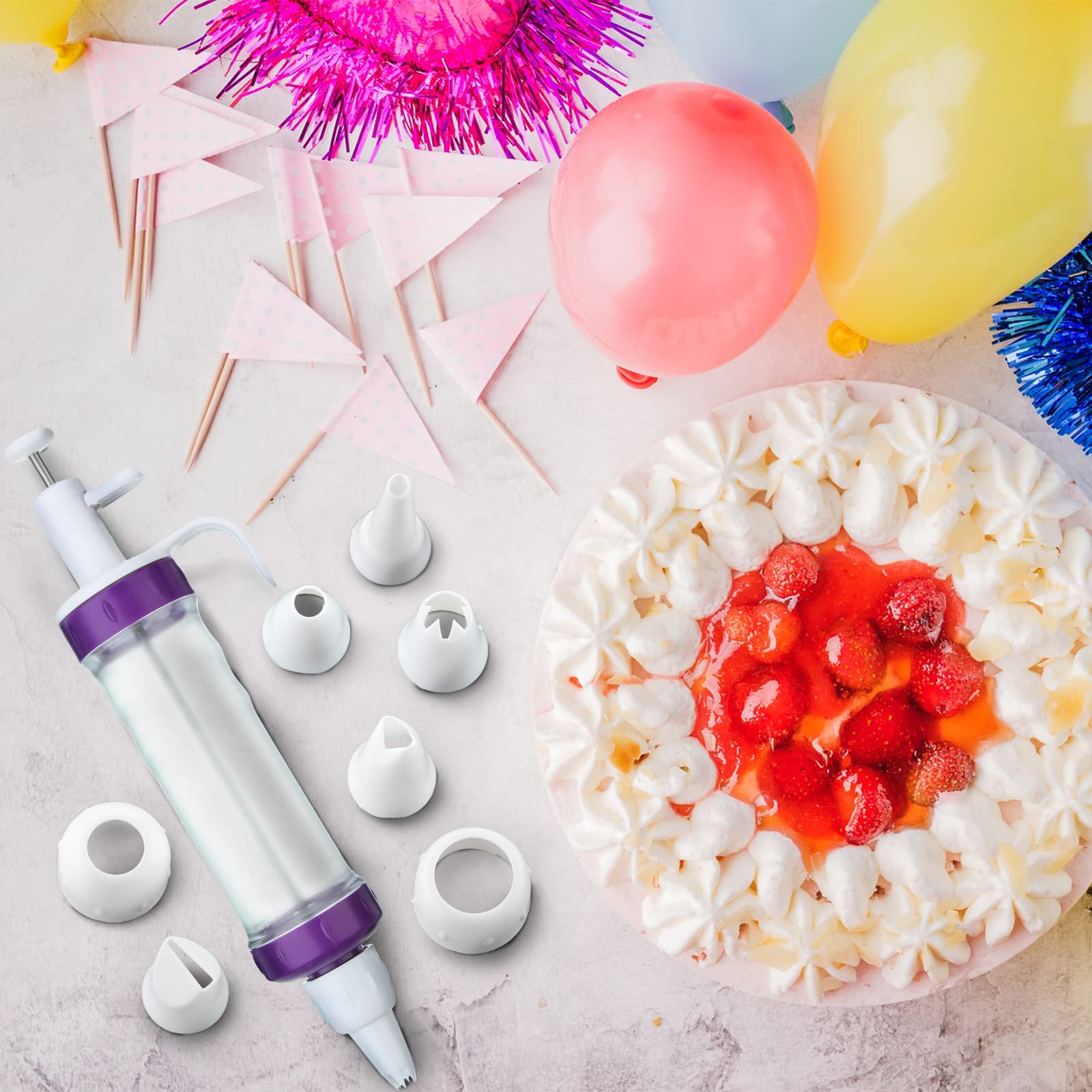 Dessert Decorating Syringe Set, Cupcake Frosting Filling Injector With 7 Plastic Icing Nozzles And 3 Cream Scrapers Dessert Crea