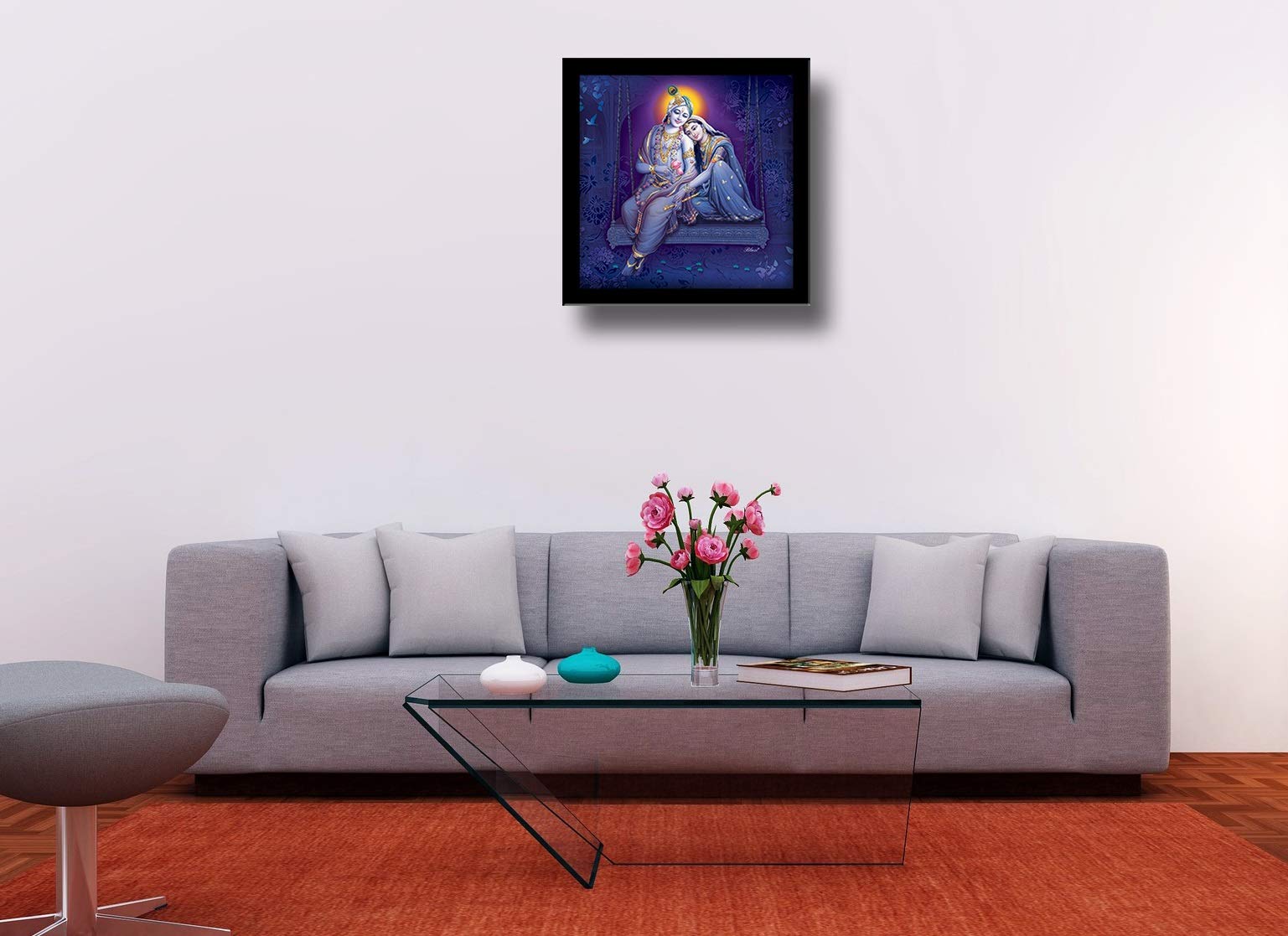 Lifehaxtore Krishna Radha Art Framed Painting | Ready To Hang | - (Wooden Frame, 12Inch X 12 Inch)