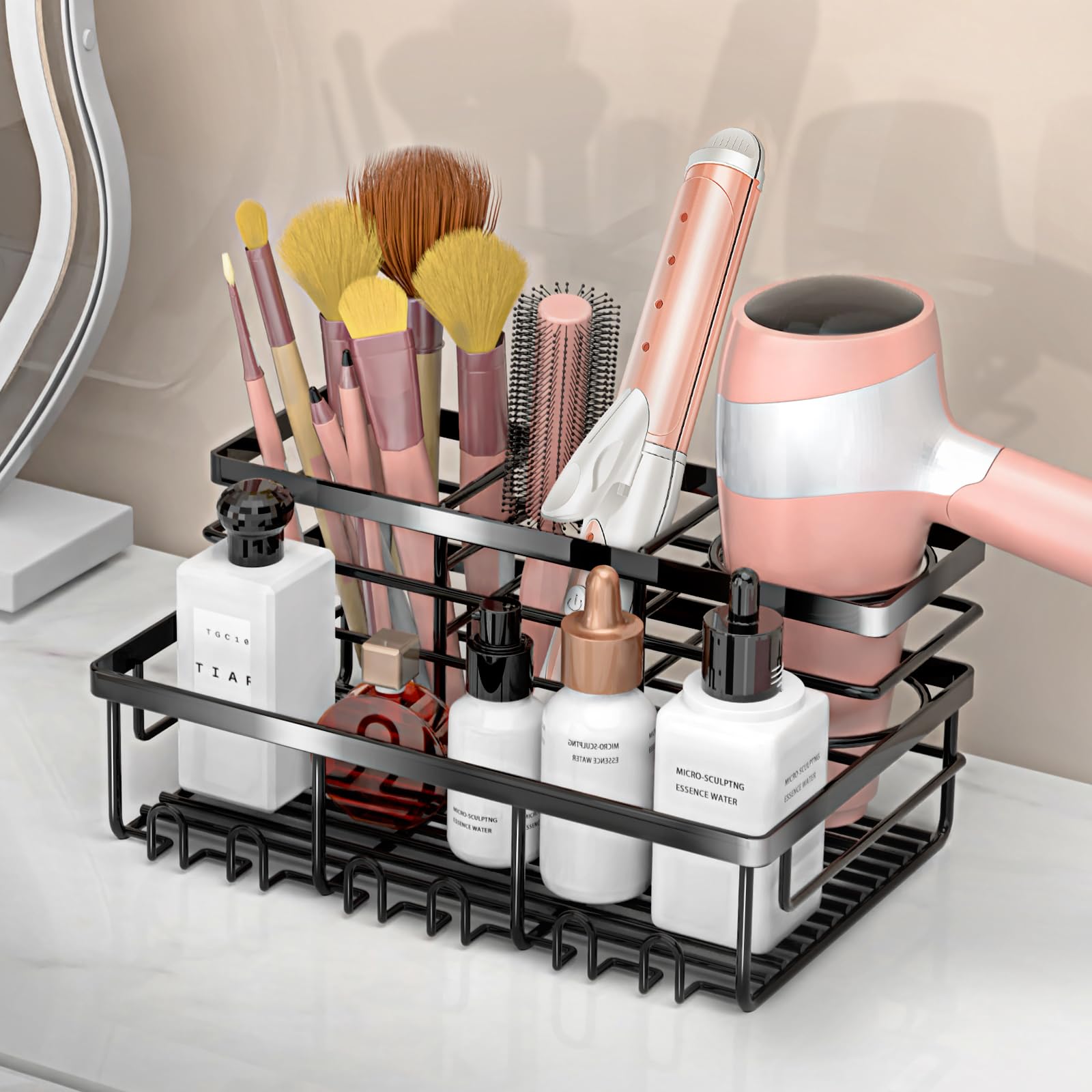 Plooht Hair Tool Organizer - Bathroom Coutertop Organizer Hair Dryer Holder, Vanity Caddy With 3 Insatllation Ways For Hair Drye