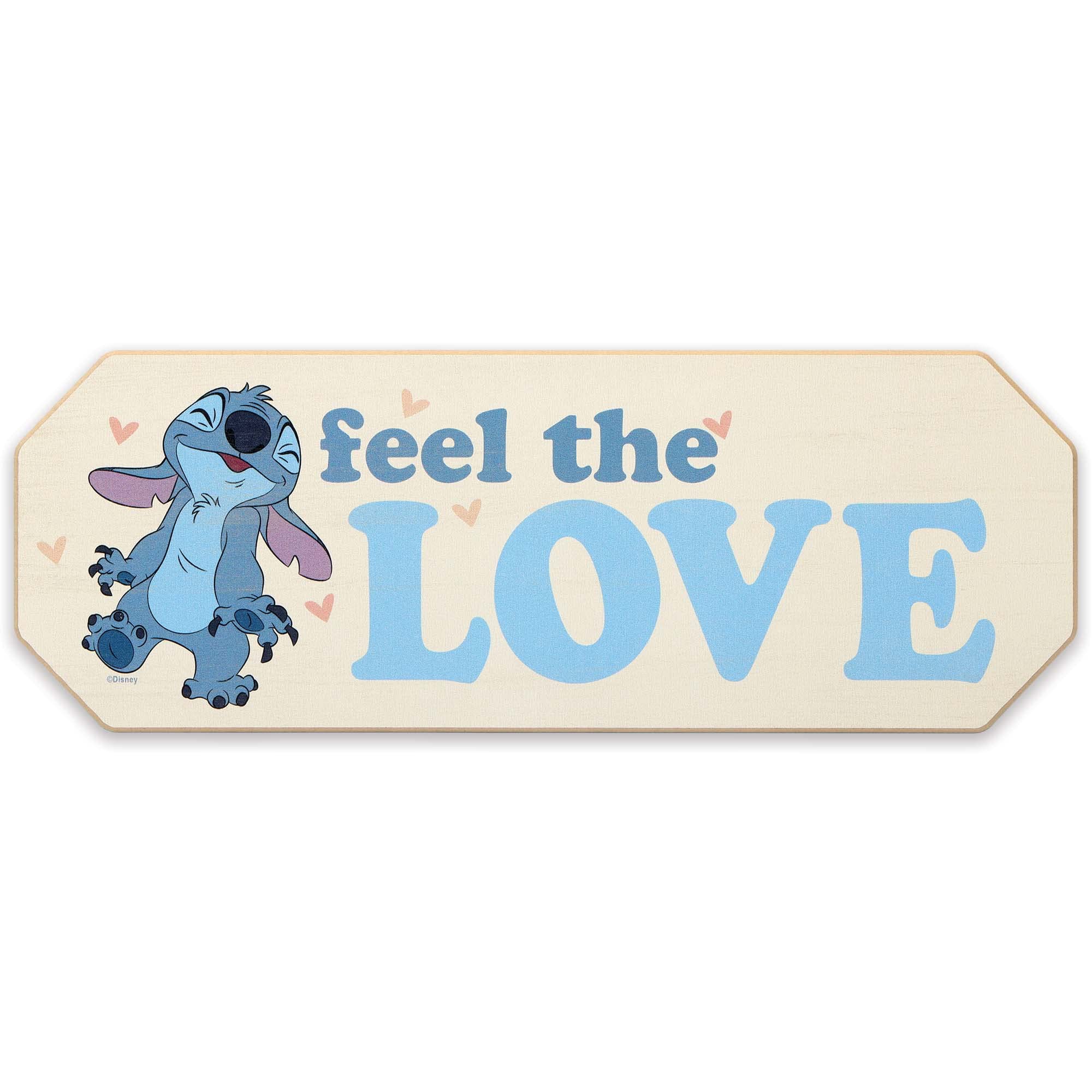Disney Lilo And Stitch Feel The Love Wood Wall Decor - Adorable Stitch Sign For Kids' Bedroom Or Play Room