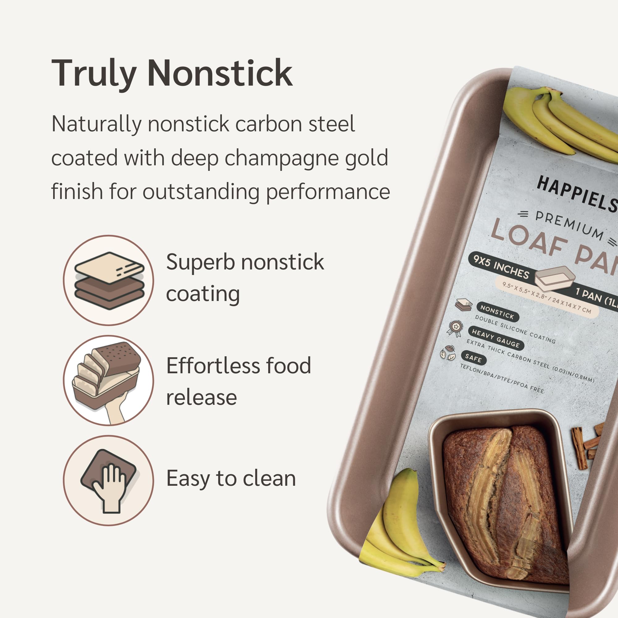 Happiels Non-Toxic Nonstick Loaf Pan 9X5Inch 1Lb Premium Quality Bread Pan - Easy To Clean, Premium Quality, Durable Bread Tin B