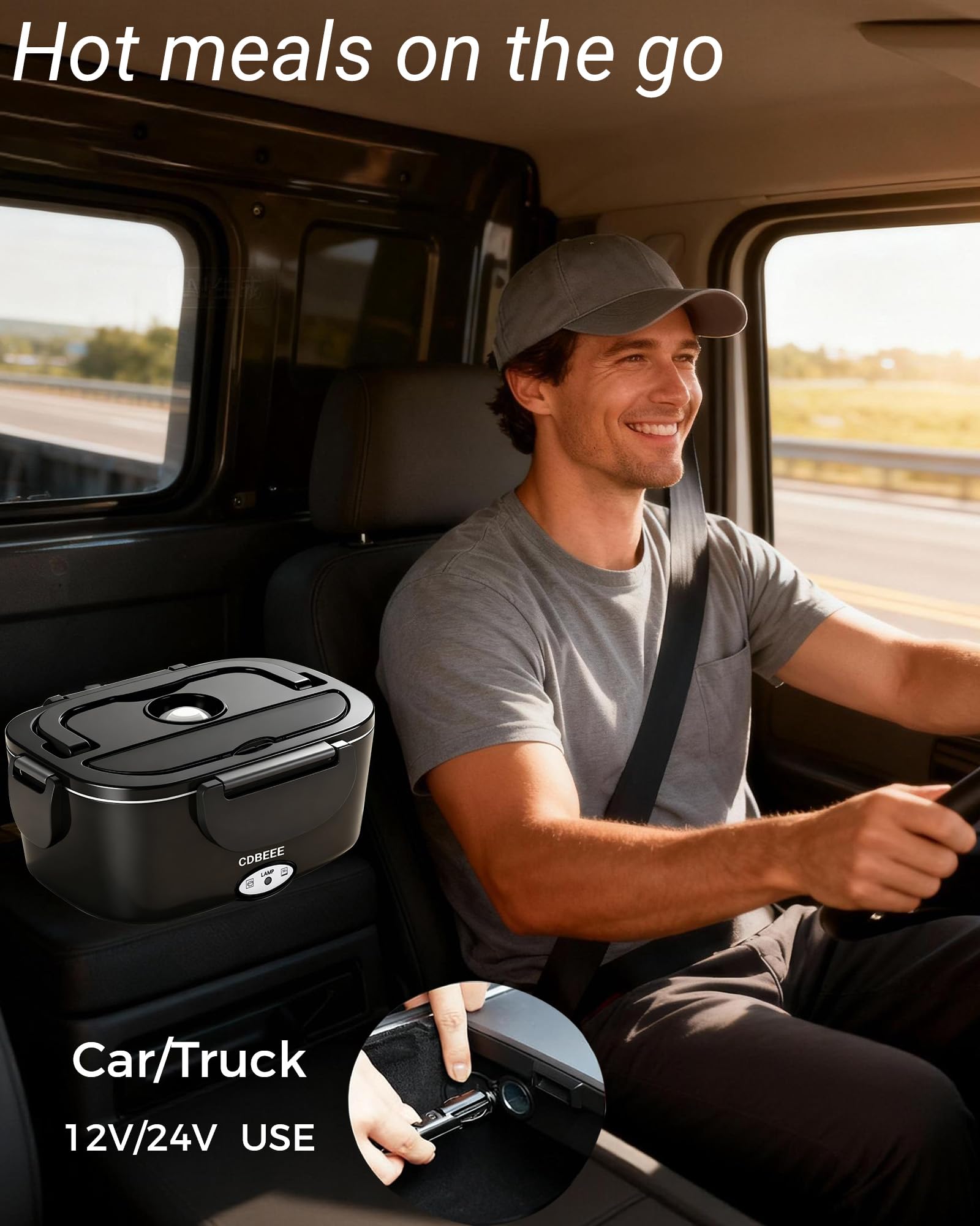 Electric Lunch Box, 33OZ Portable Food Warmer | 100W Rapid Heating & Leak-Proof 304 Stainless Steel | 3-in-1(Car 12V/24V & Home