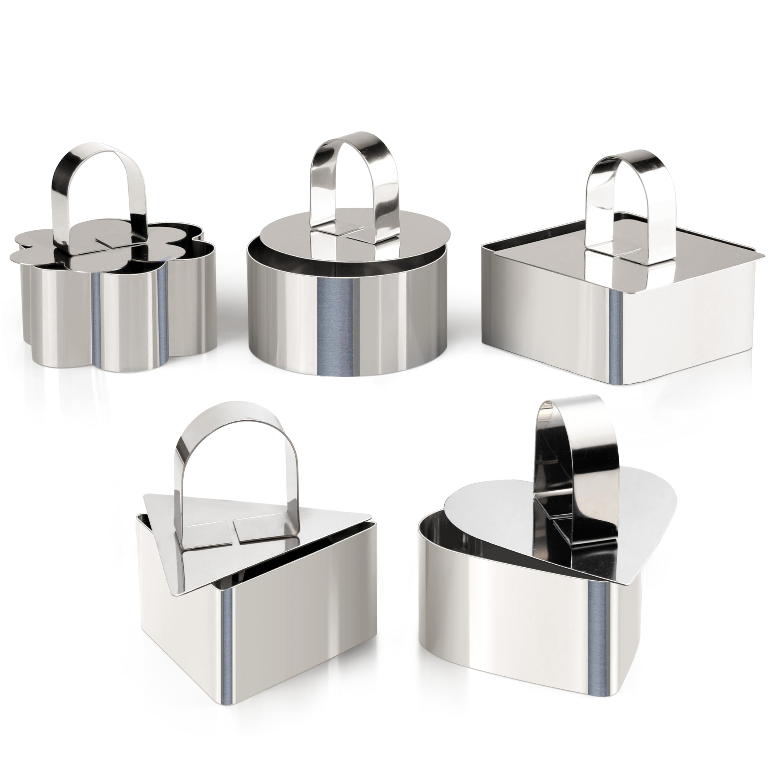 Hulisen Set Of 5 Cake Ring Mold, Stainless Steel 3 Inch Round Dessert Mousse Mold With Pusher & Lifter Cooking Rings, Tuna Tarta