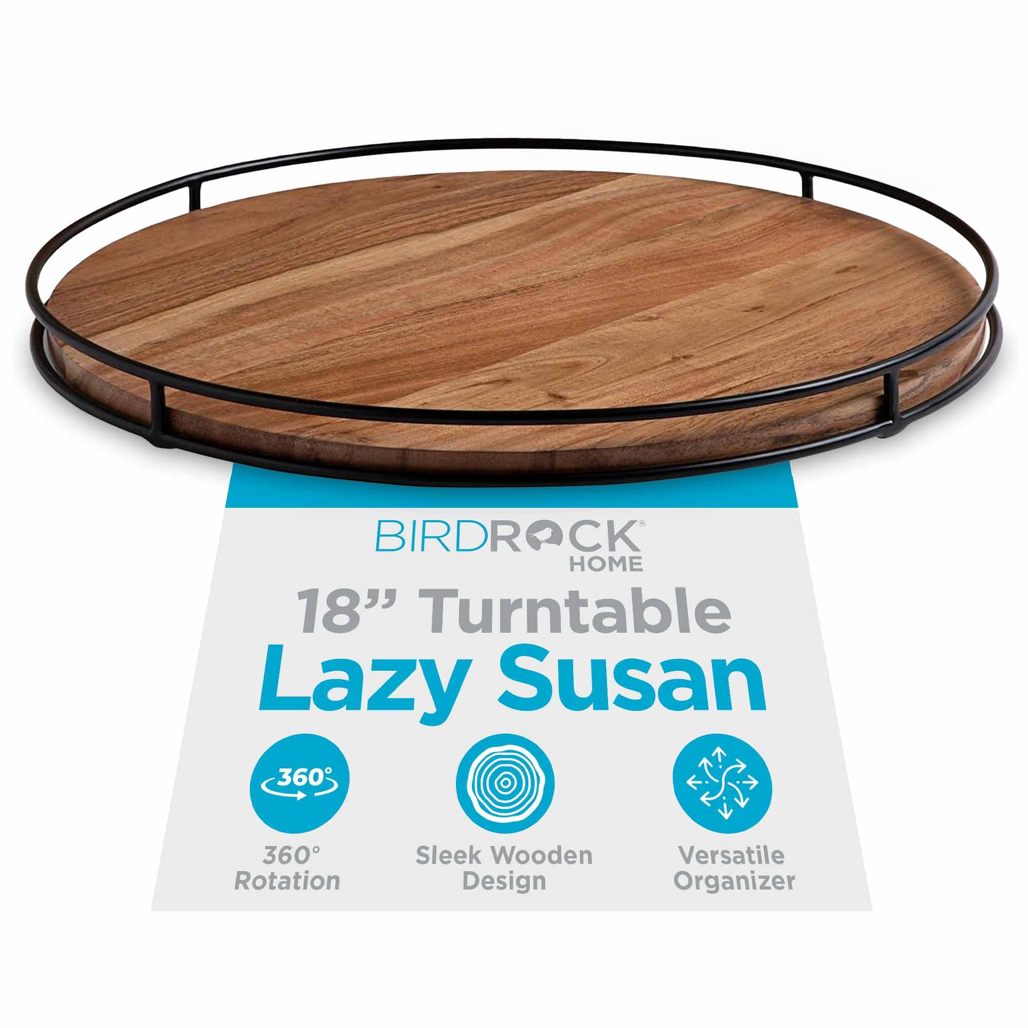 Birdrock Home Wooden Lazy Susan Turntable  Countertop, Cabinet, And Table Organizer, Smooth Rotating Spice Rack, IronEdged Tra