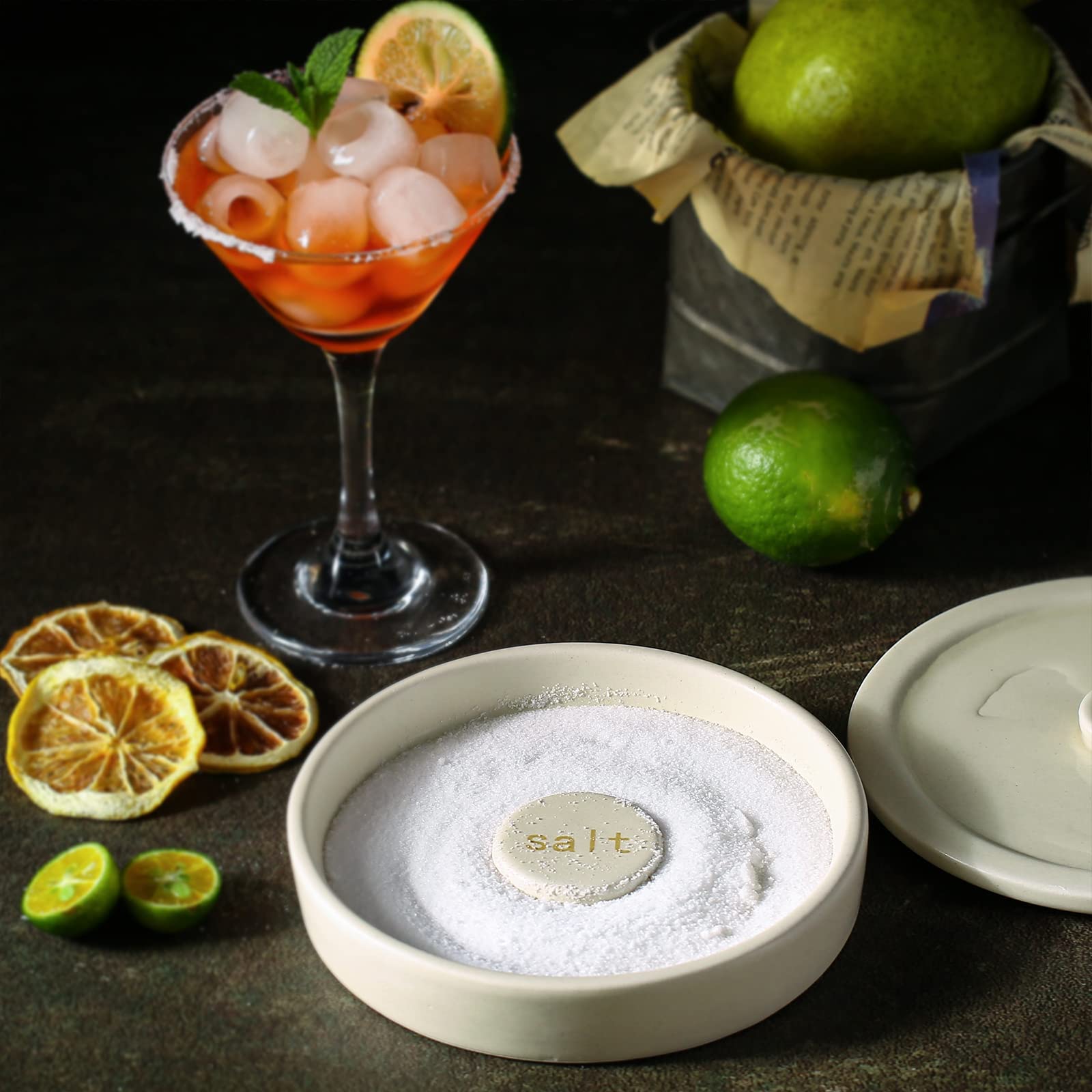 Cosnou Ceramic Margarita Salt Rimmer With Lid Set Of 2 Home Bar Accessories For Seasoning - Rimmers For Drinks - Bartender Kit T