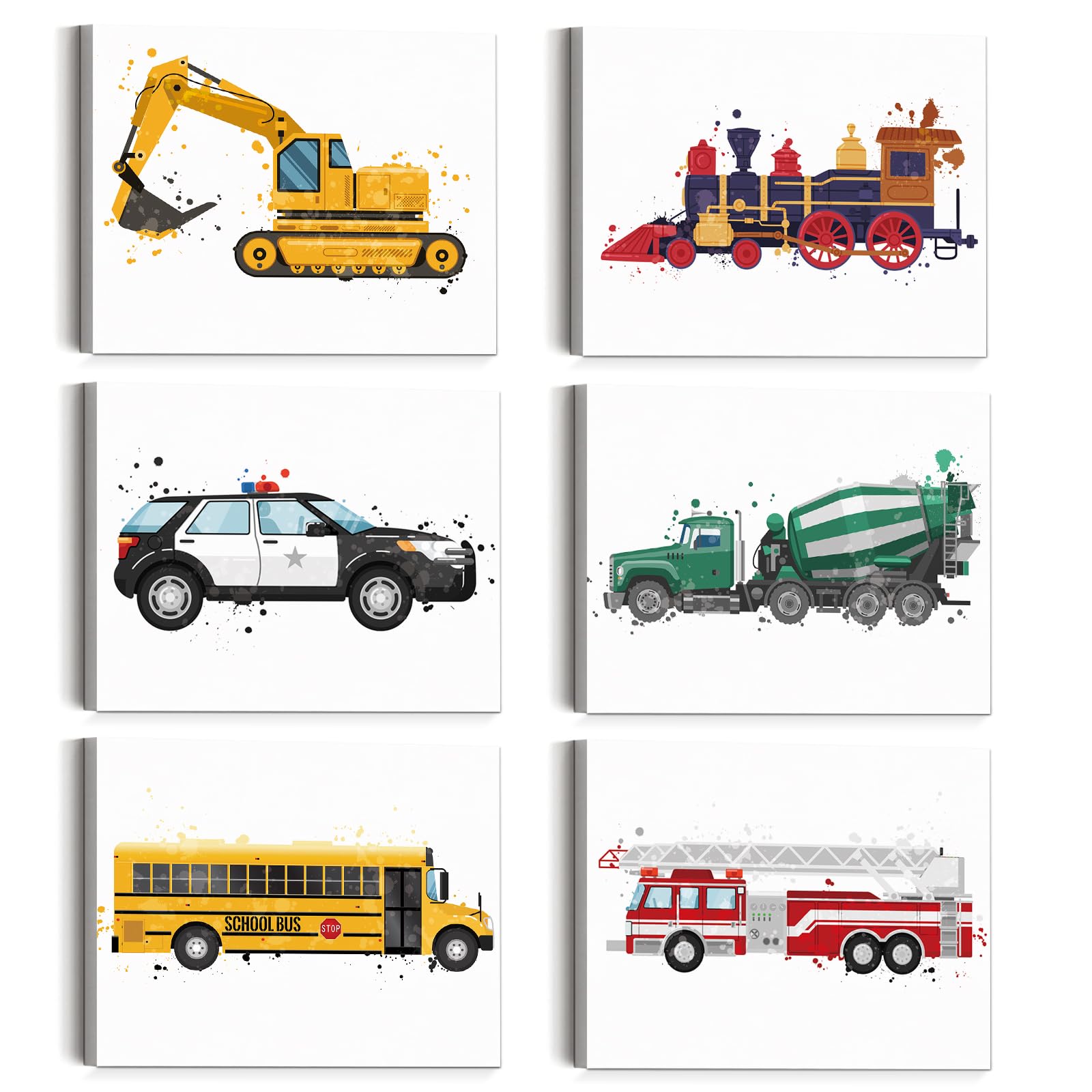 Iarttop Framed Truck Wall Art Boys Room Decor Nursery Decor, Watercolor Construction Car Canvas Prints Poster Painting For Kids