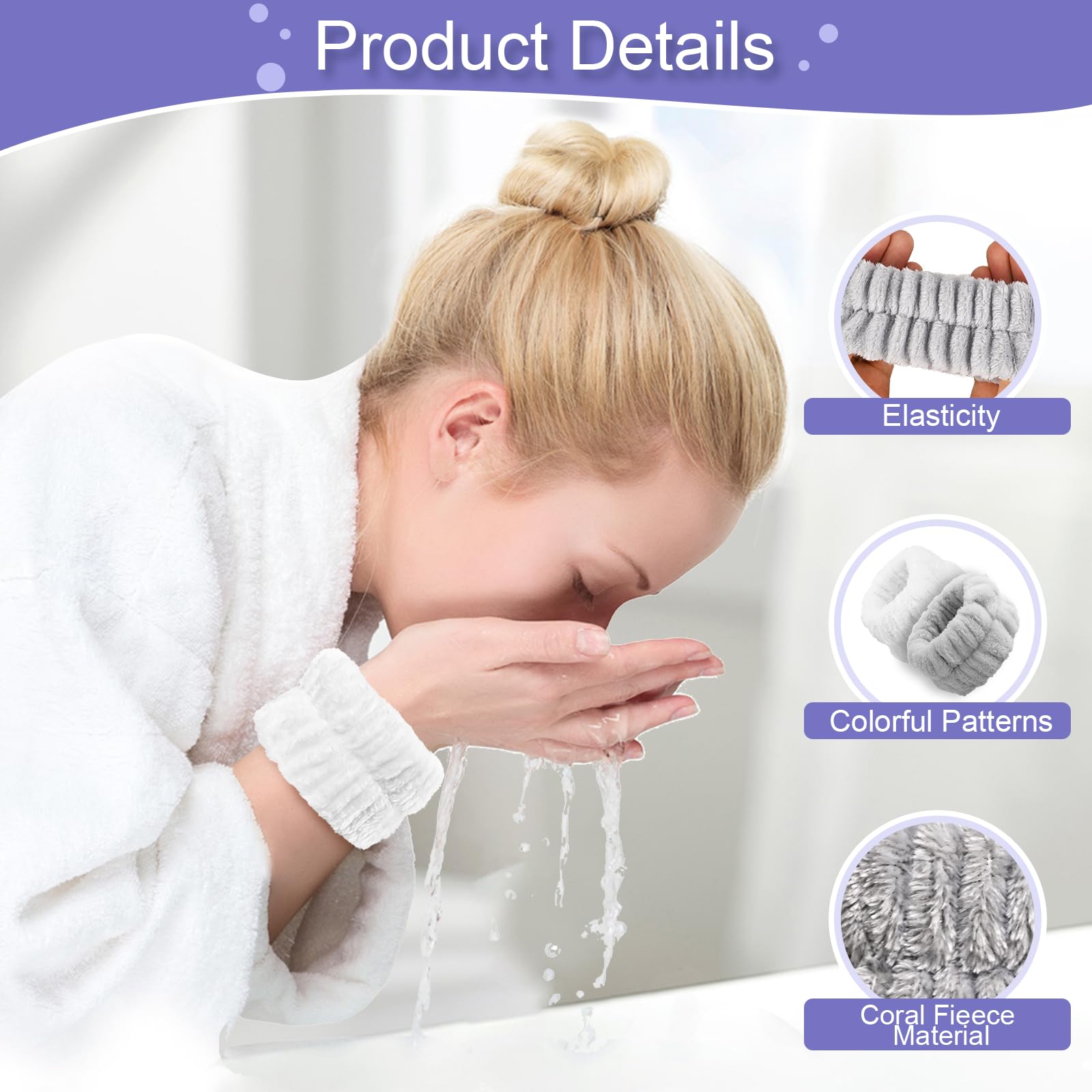 Azrdxsd 4Pcs Wrist Bands For Washing Face, Absorbent Towel Wristbands For Washing Face,Microfiber Wrist Spa Washbands For Women,