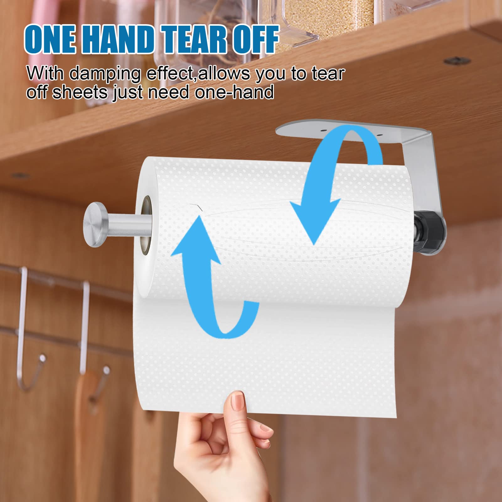2 Pack Paper Towel Holder, Easy Tear With Damping Function, Single Hand Operable Wall Mount Paper Towel Holder, Self-Adhesive Or