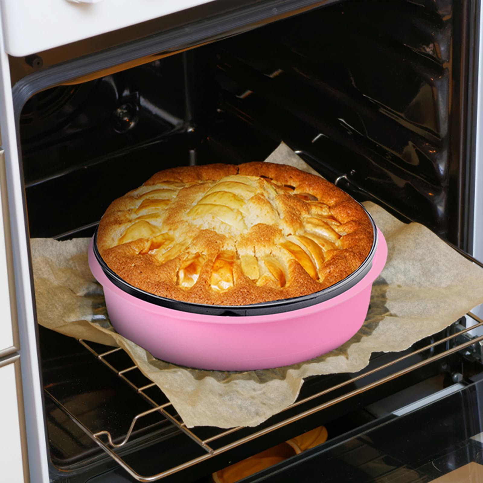 TOYMIS Silicone Cheesecake Pan Protector, Pink, for 9/9.5 Inch Springform Pan, Model Z08265