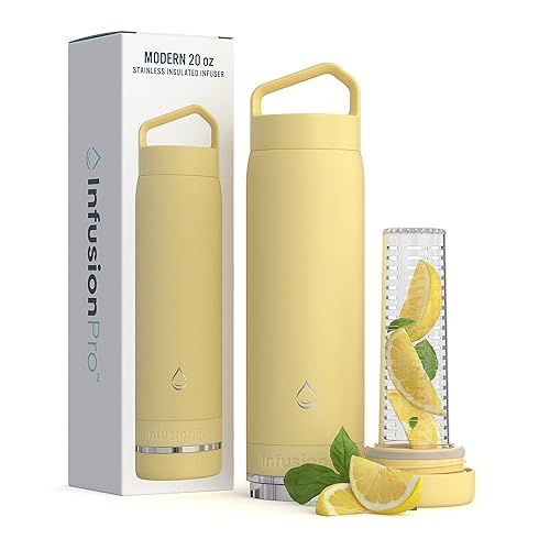 Infusion Pro Fruit Infuser Water Bottle Vacuum Insulated (20 Oz) Stainless Steel : Includes Recipe Ebook : Bottom Loading Water