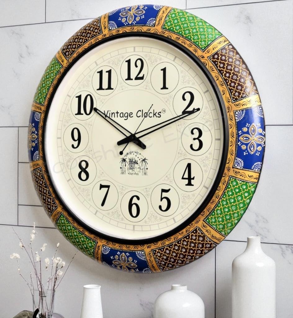 Vintage Clock Abstract Wood Wall Analog Clock (24 X 24 Inch, Dial: 18 Inch, Multicolour)