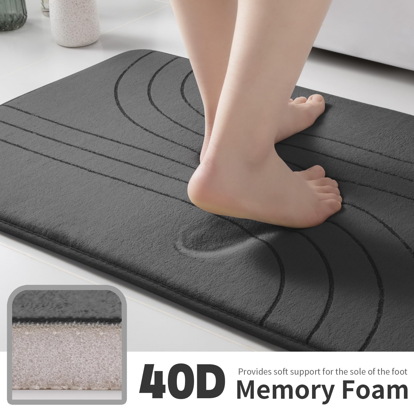 Yihouse 3 Piece Bathroom Rug Set, Soft Non Slip Bathroom Mat Sets 3 Piece, Extra Thick Memory Foam Bath Mats For Bathroom, Machi