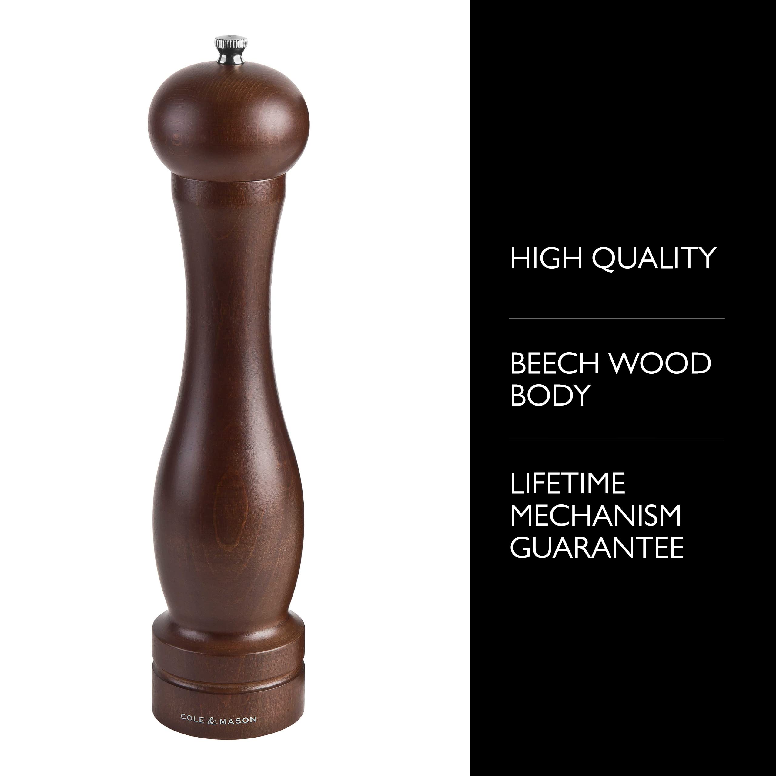 Cole & Mason 12.5-Inch Forest Capstan Pepper Mill - Adjustable Pepper Grinder - Refillable Spice Tools - Hand Wash Kitchen Tools