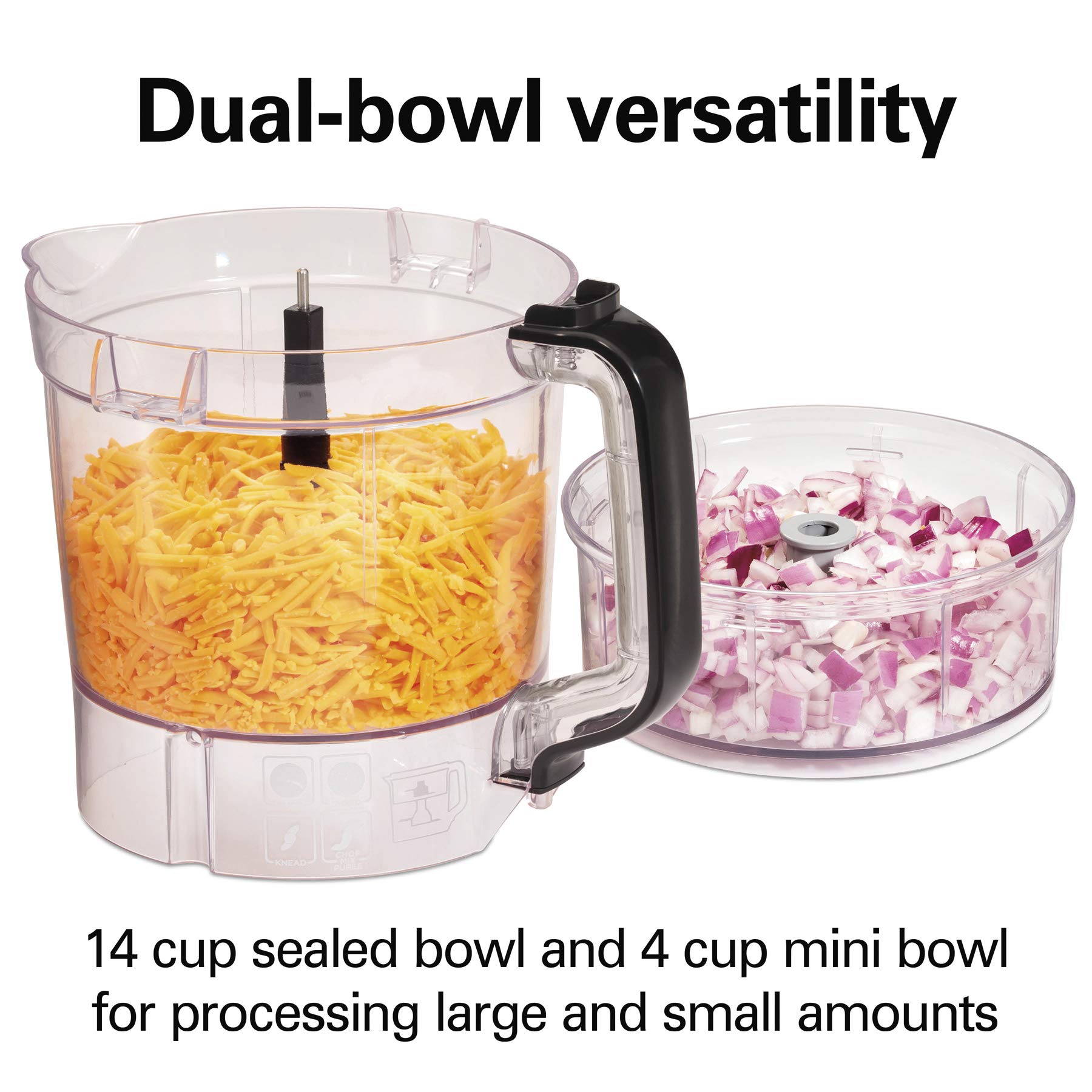 Hamilton Beach Stack & Snap Food Processor and Vegetable Chopper, BPA Free, Stainless Steel Blades, 14 Cup + 4-Cup Mini Bowls, 3