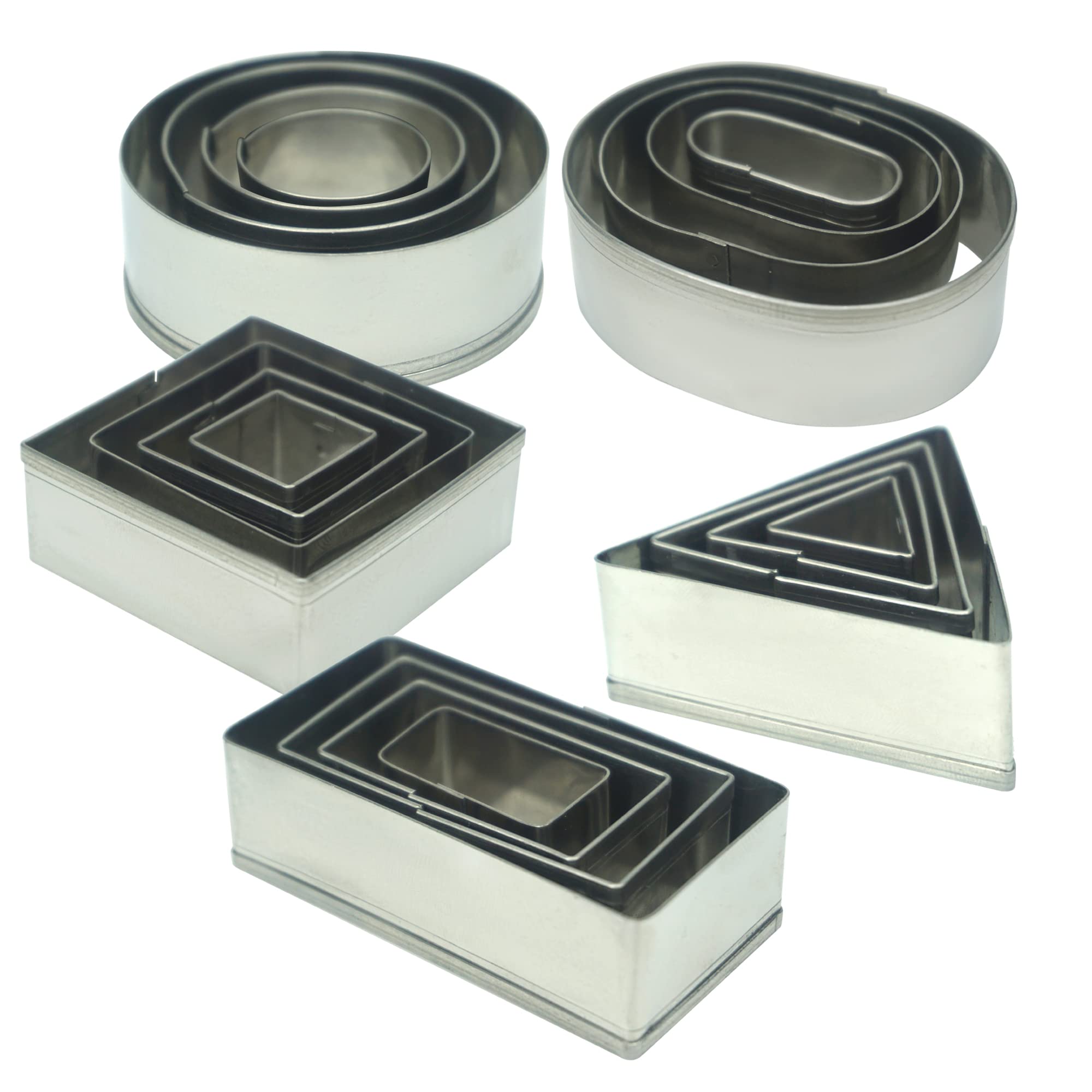 20 Pcs Mini Geometric Metal Cookie Cutters Set Fun Stainless Steel Biscuit Molds (Rectangular, Oval, Round, Square, Triangle) Fo